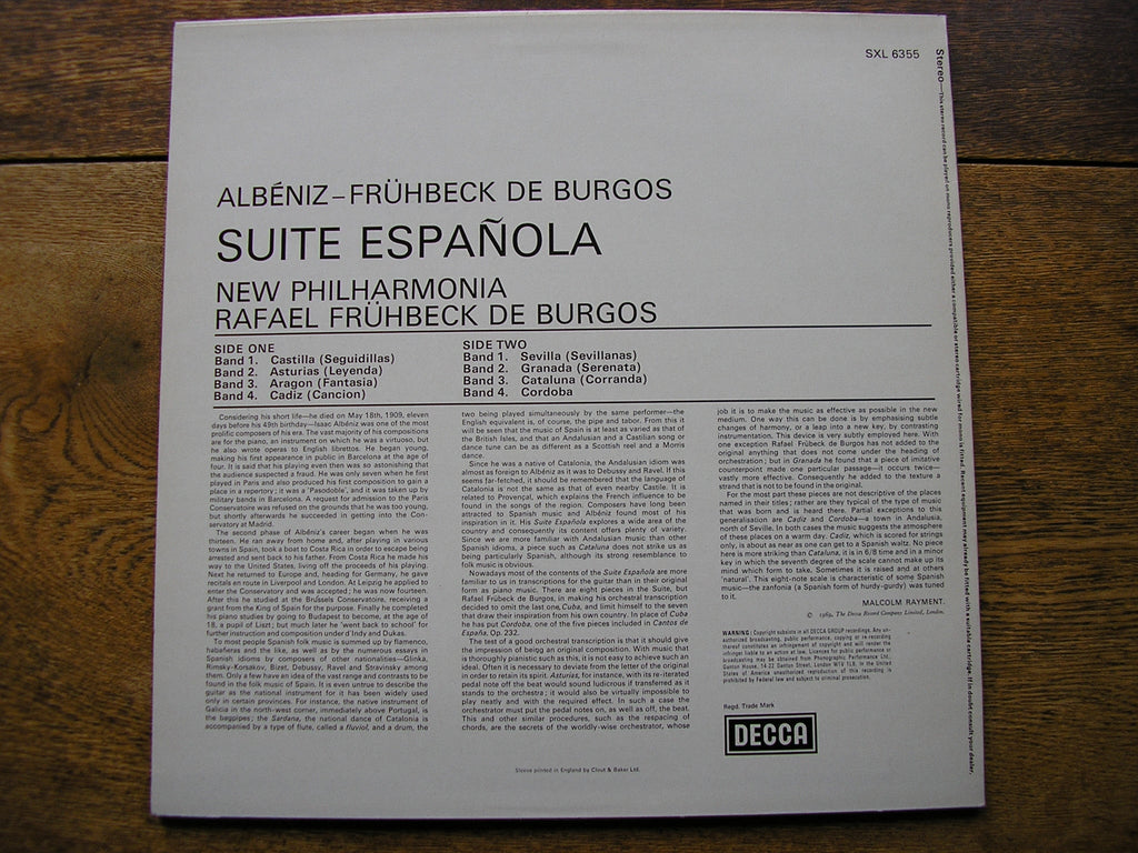 ALBENIZ: SUITE ESPANOLA       DE BURGOS / NEW PHILHARMONIA      SXL 6355