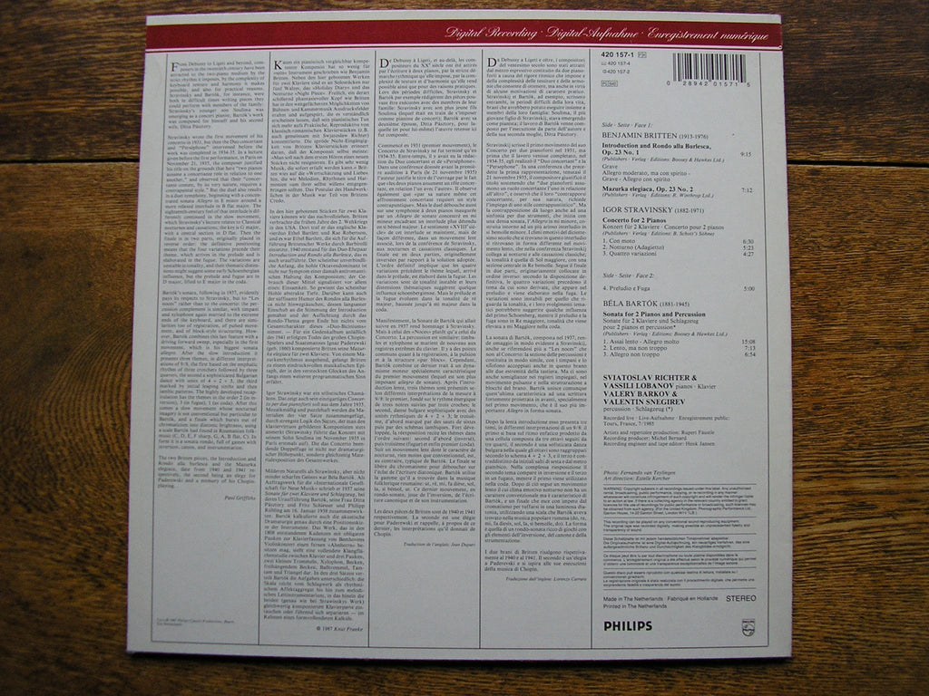 STRAVINSKY/BARTOK/BRITTEN: WORKS FOR 2 PIANOS   RICHTER / LOBANOV  420 157