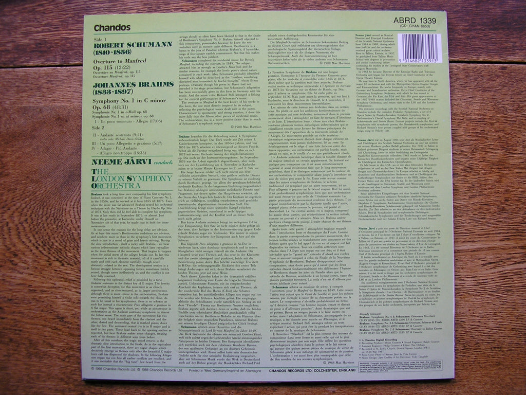 BRAHMS: THE FOUR SYMPHONIES / SCHUMANN: OVERTURES    JARVI / LONDON  SYMPHONY ORCHESTRA   CHANDOS 4 LP