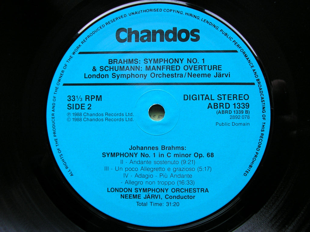 BRAHMS: THE FOUR SYMPHONIES / SCHUMANN: OVERTURES    JARVI / LONDON  SYMPHONY ORCHESTRA   CHANDOS 4 LP