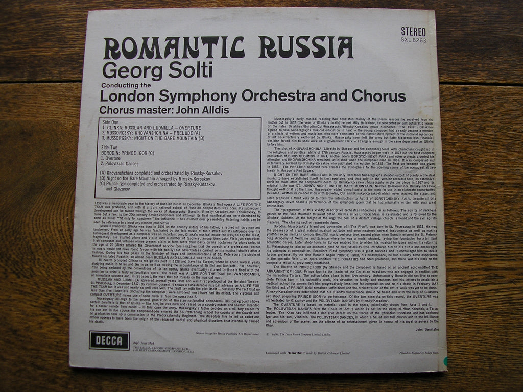 ROMANTIC RUSSIA: GLINKA / BORODIN / MUSSORGSKY     GEORG SOLTI / LSO      SXL 6263