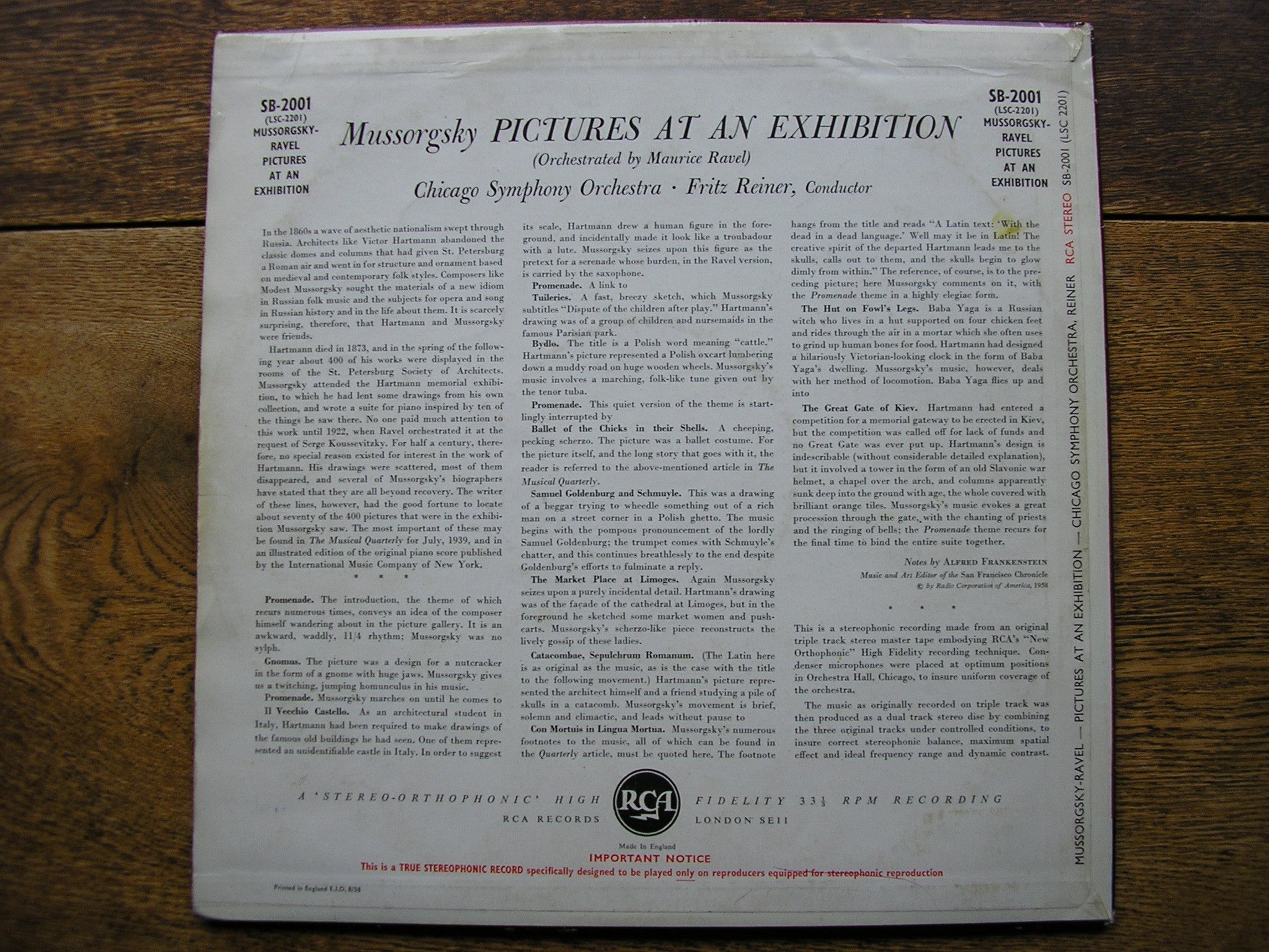MUSSORGSKY: PICTURES AT AN EXHIBITION   REINER / CHICAGO SYMPHONY  SB 2001