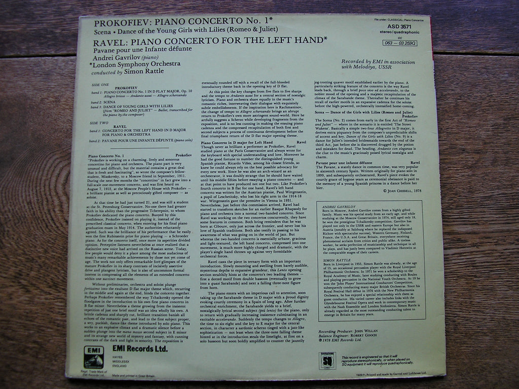 RAVEL: CONCERTO FOR THE LEFT HAND / PROKOFIEV: PIANO CONCERTO No. 1  GAVRILOV / LONDON SYMPHONY / RATTLE   ASD 3571