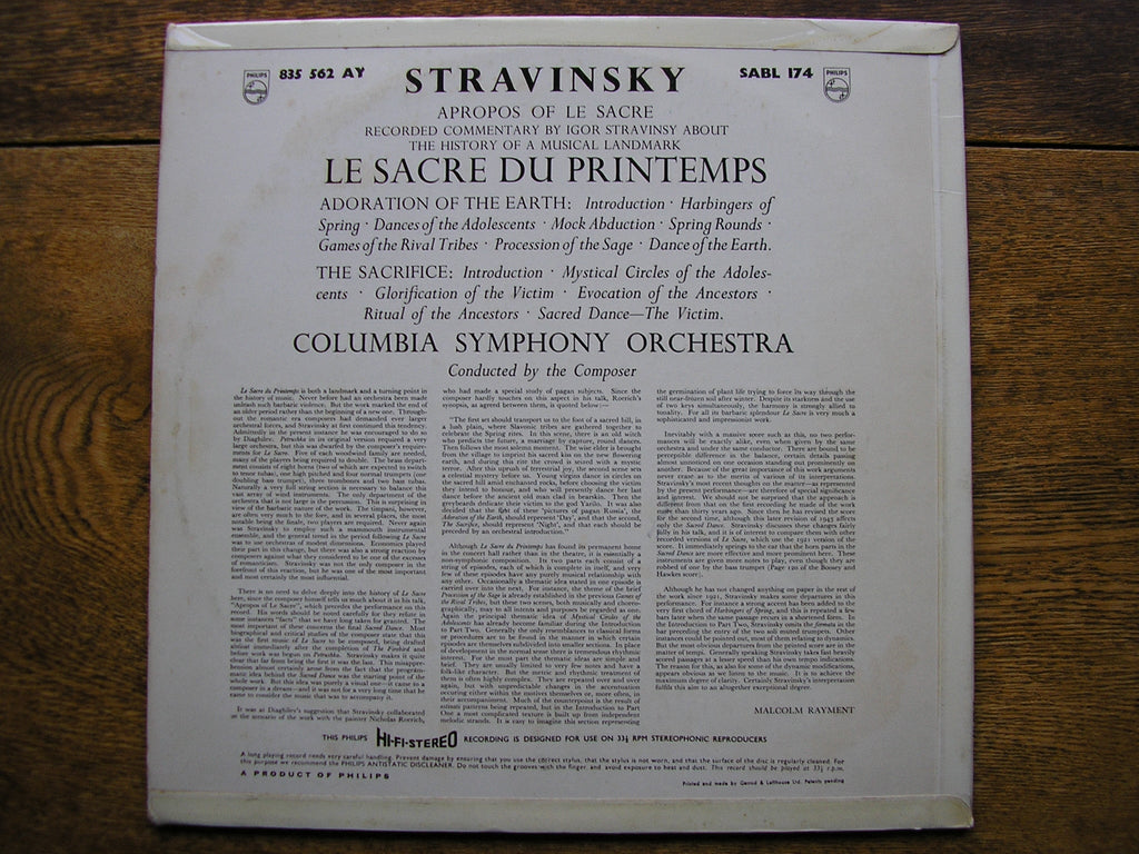 STRAVINSKY: THE RITE OF SPRING  STRAVINSKY / COLUMBIA SYMPHONY  SABL 174