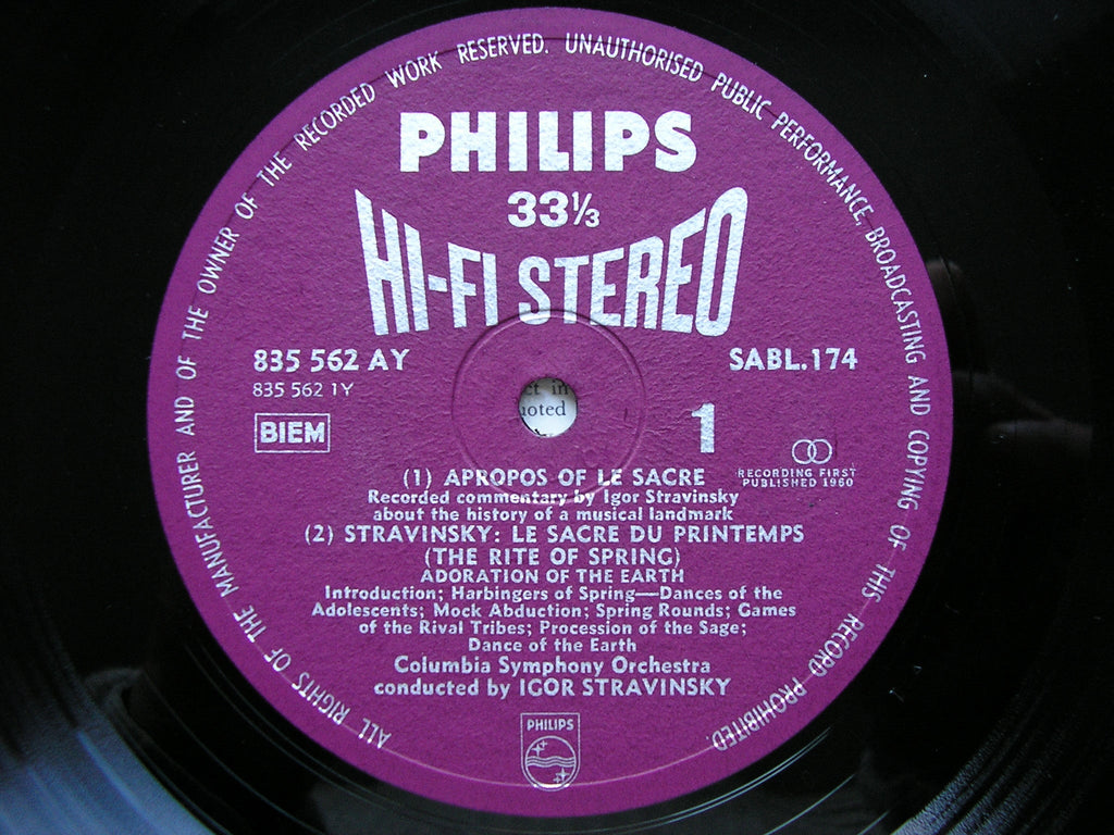 STRAVINSKY: THE RITE OF SPRING  STRAVINSKY / COLUMBIA SYMPHONY  SABL 174