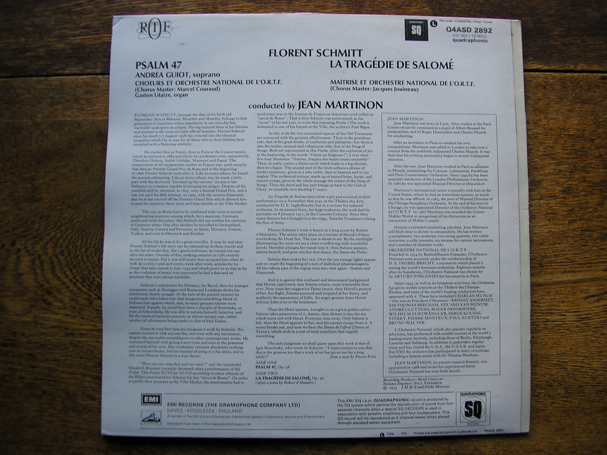 SCHMITT: PSALM 47 / LA TRAGEDIE DE SALOME   GUIOT / FNRO / MARTINON  Q4ASD 2892