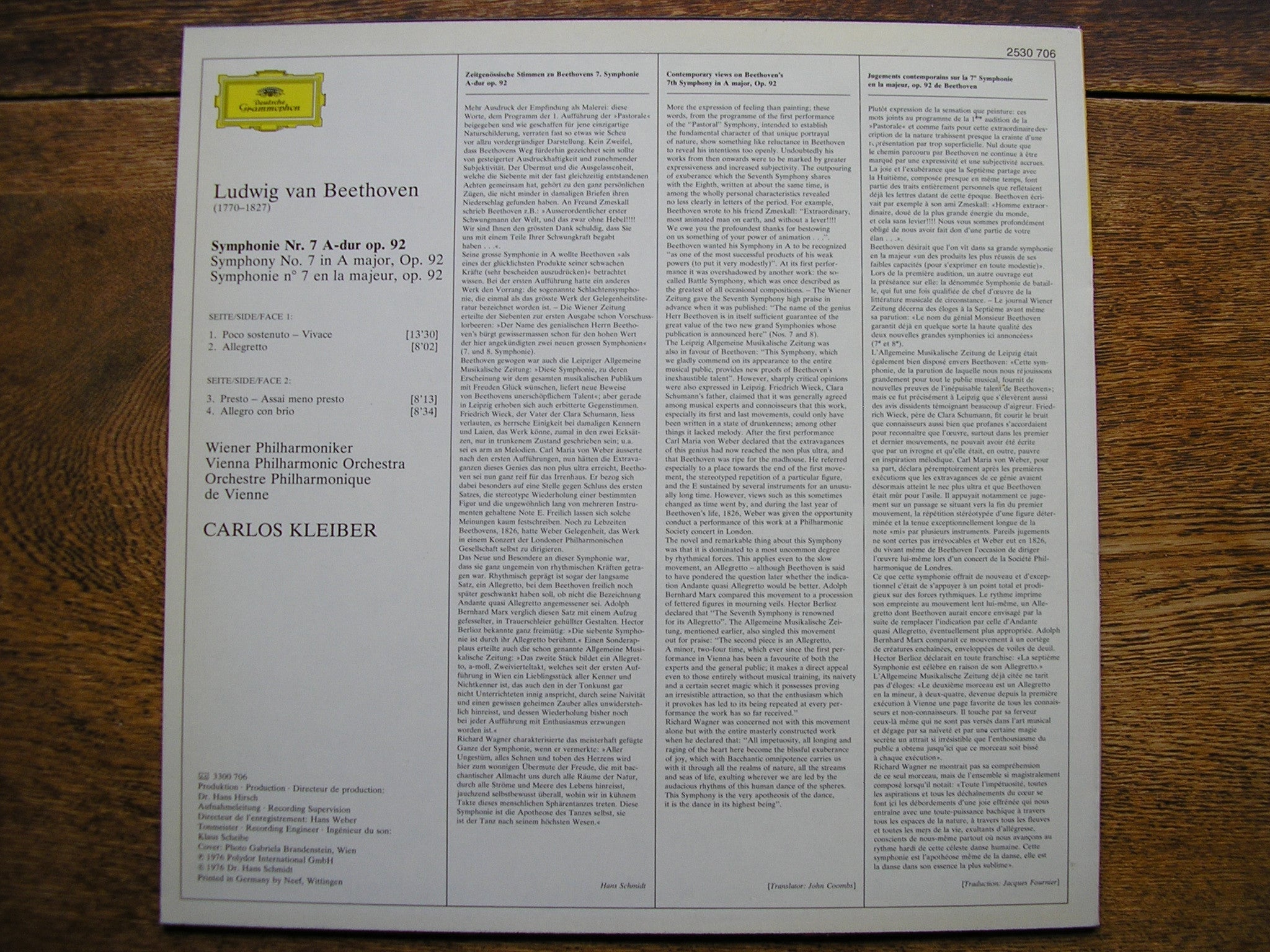 BEETHOVEN: SYMPHONY No. 7   KLEIBER / VIENNA PHILHARMONIC   2530 706