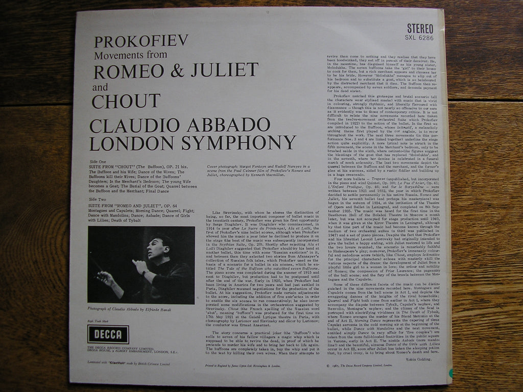 PROKOFIEV: ROMEO & JULIET / CHOUT      LONDON SYMPHONY / ABBADO      SXL 6286