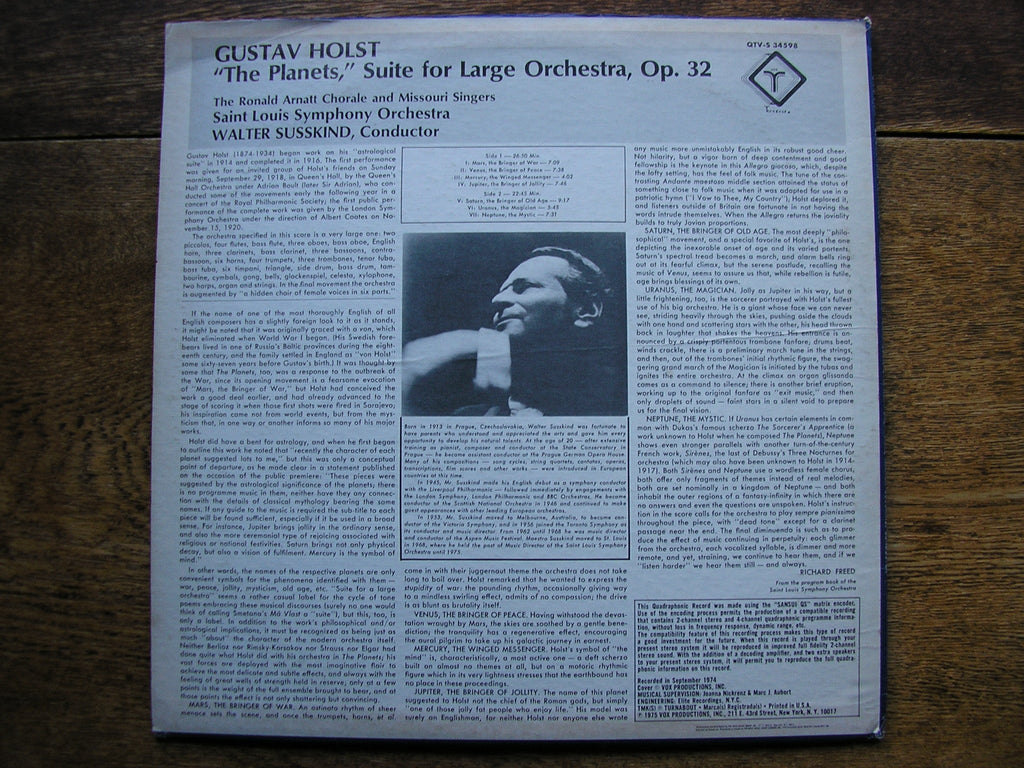 HOLST: THE PLANETS   SUSSKIND / SAINT LOUIS SYMPHONY  QTV-S 34598