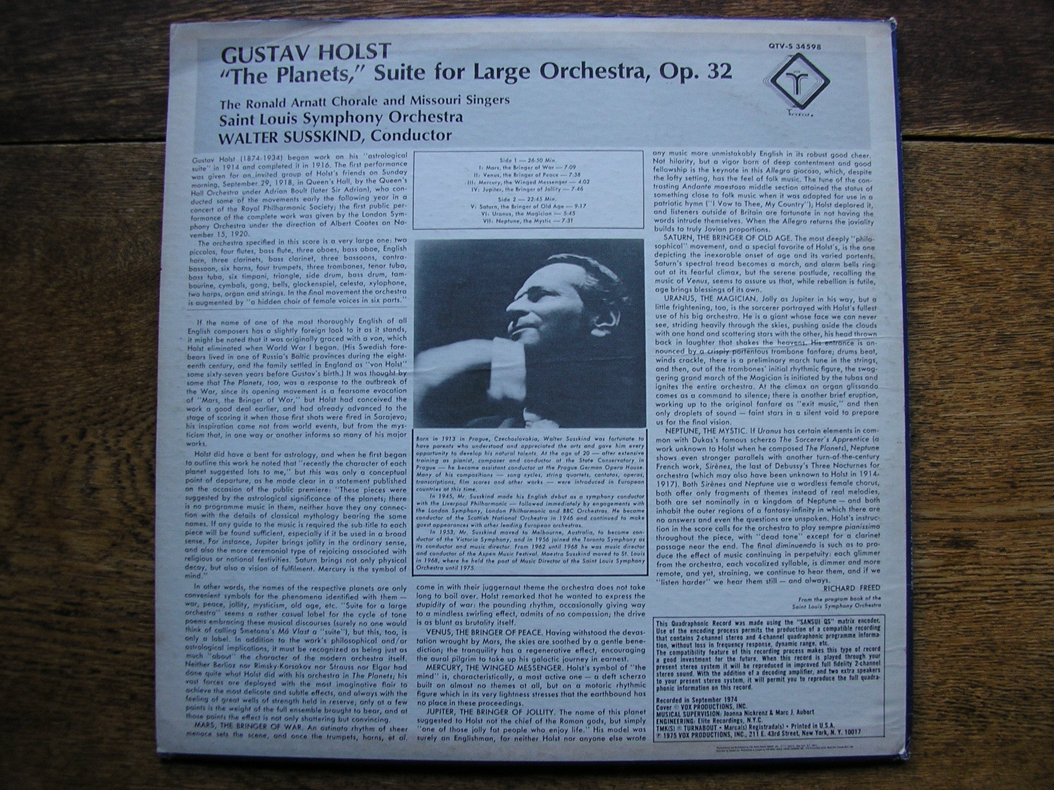 HOLST: THE PLANETS   SUSSKIND / SAINT LOUIS SYMPHONY  QTV-S 34598