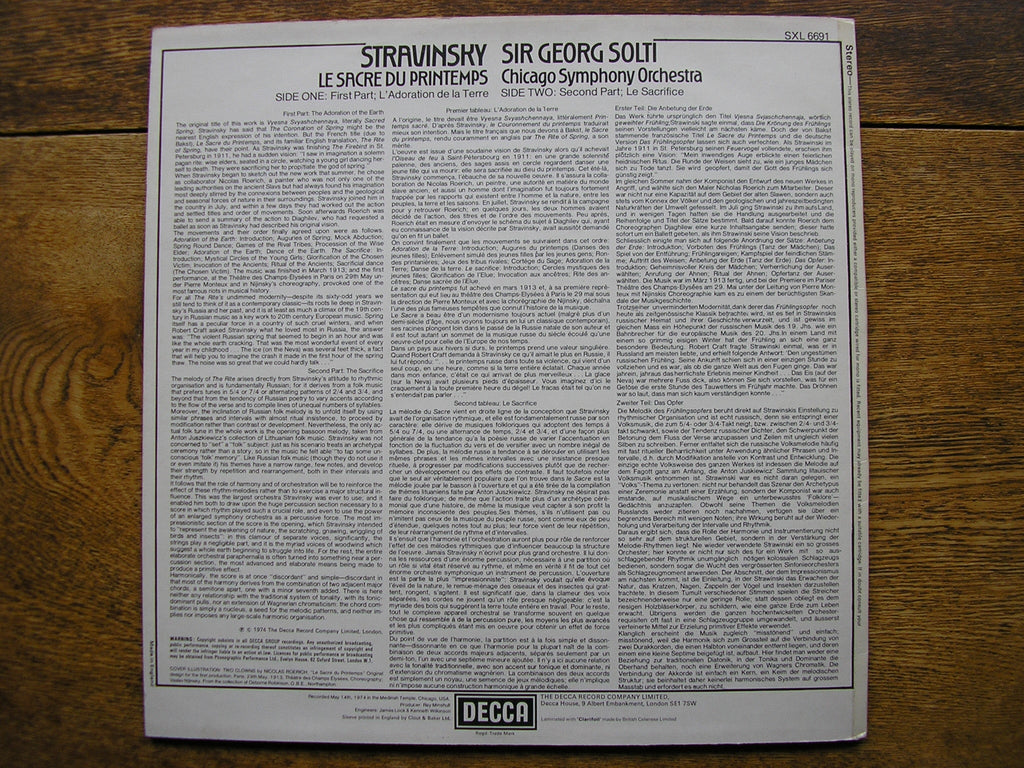 STRAVINSKY: THE RITE OF SPRING        SOLTI / CHICAGO SYMPHONY ORCHESTRA     SXL 6691