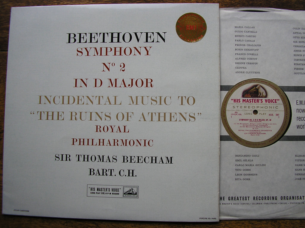 BEETHOVEN: SYMPHONY No. 2 / THE RUINS OF ATHENS  BEECHAM / ROYAL PHILHARMONIC  ASD 287