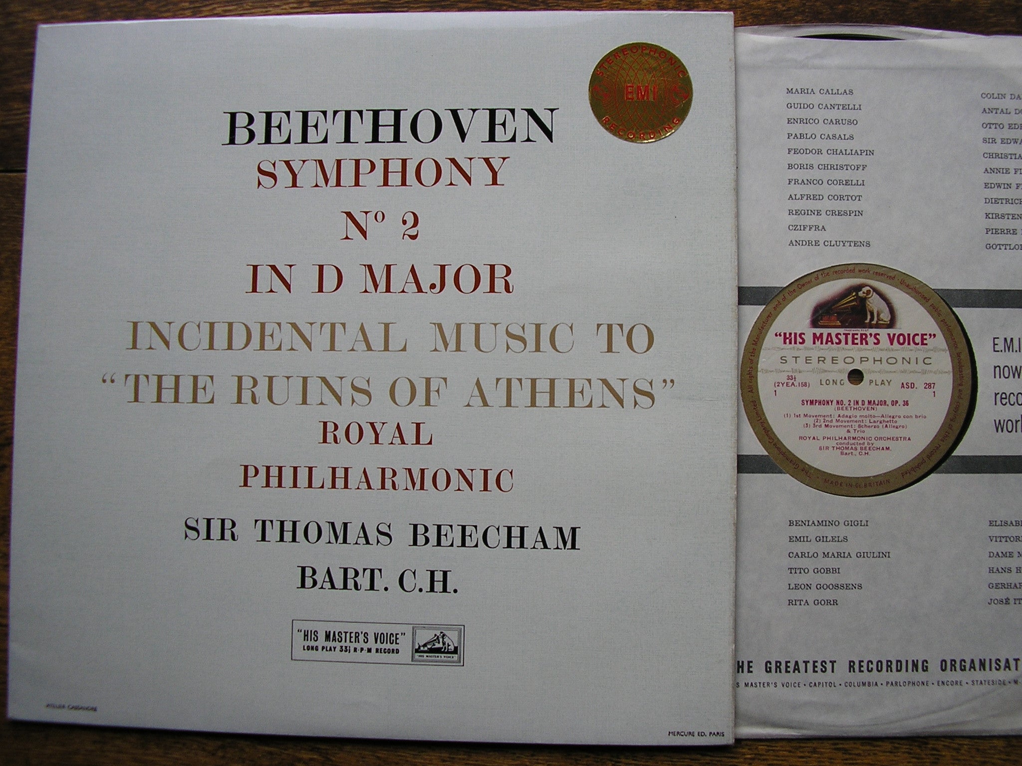 BEETHOVEN: SYMPHONY No. 2 / THE RUINS OF ATHENS  BEECHAM / ROYAL PHILHARMONIC  ASD 287