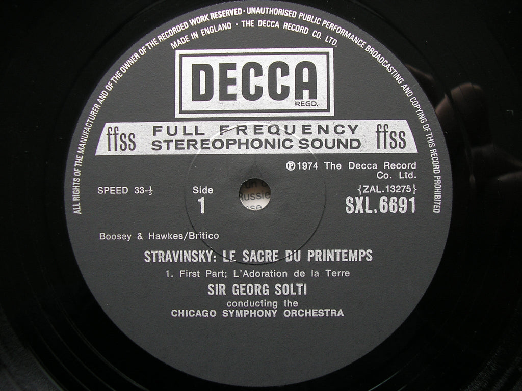 STRAVINSKY: THE RITE OF SPRING        SOLTI / CHICAGO SYMPHONY ORCHESTRA     SXL 6691