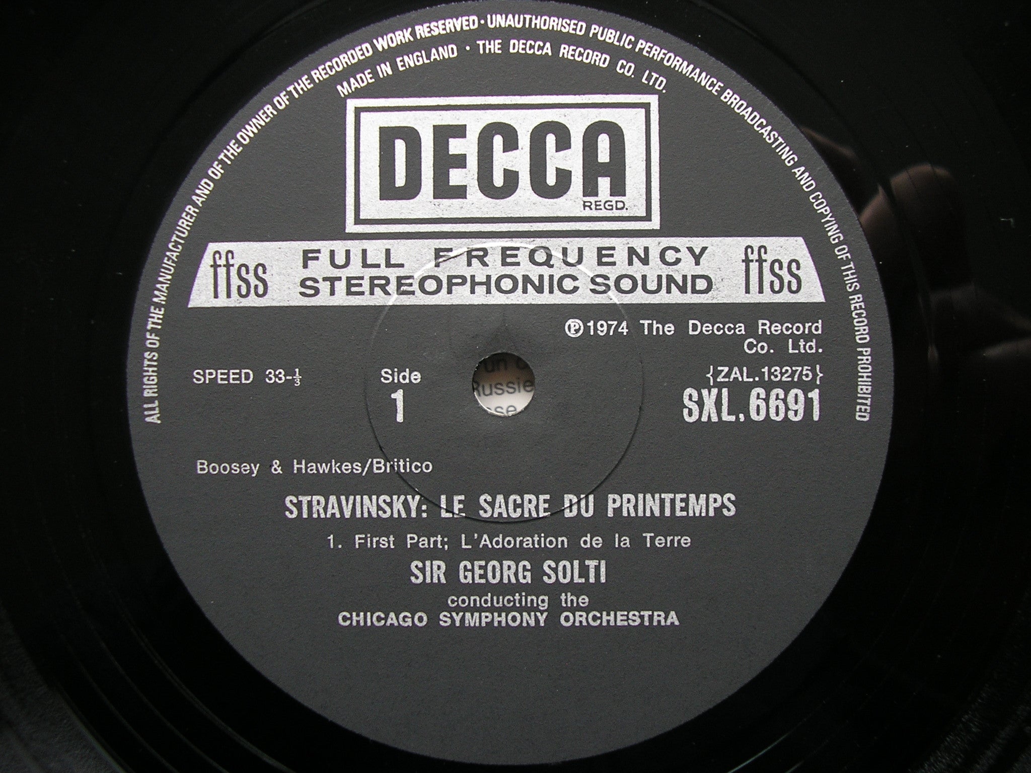 STRAVINSKY: THE RITE OF SPRING        SOLTI / CHICAGO SYMPHONY ORCHESTRA     SXL 6691