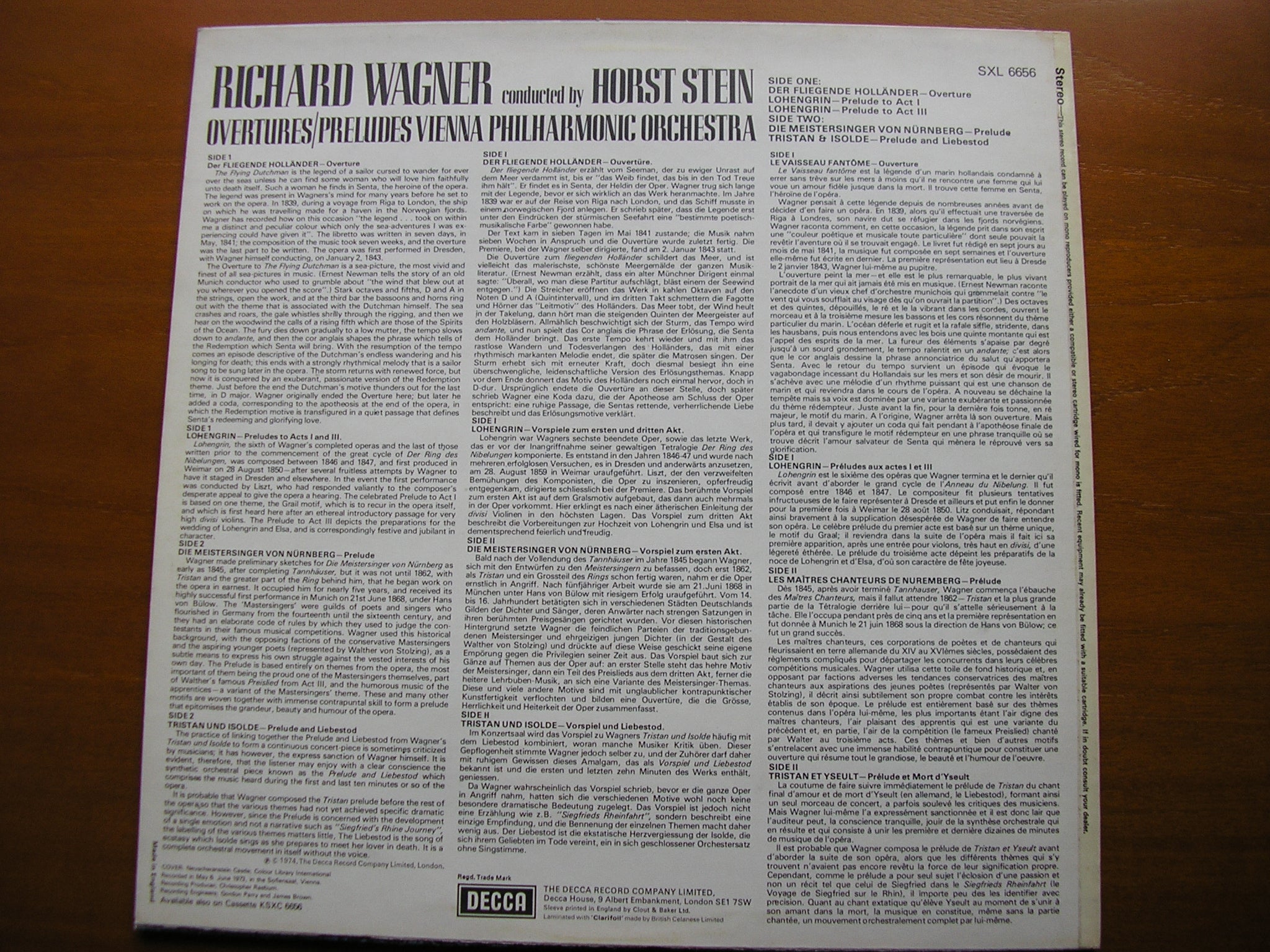 SXL 6656 WAGNER: OVERTURE / PRELUDES STEIN / VIENNA PHILHARMONIC