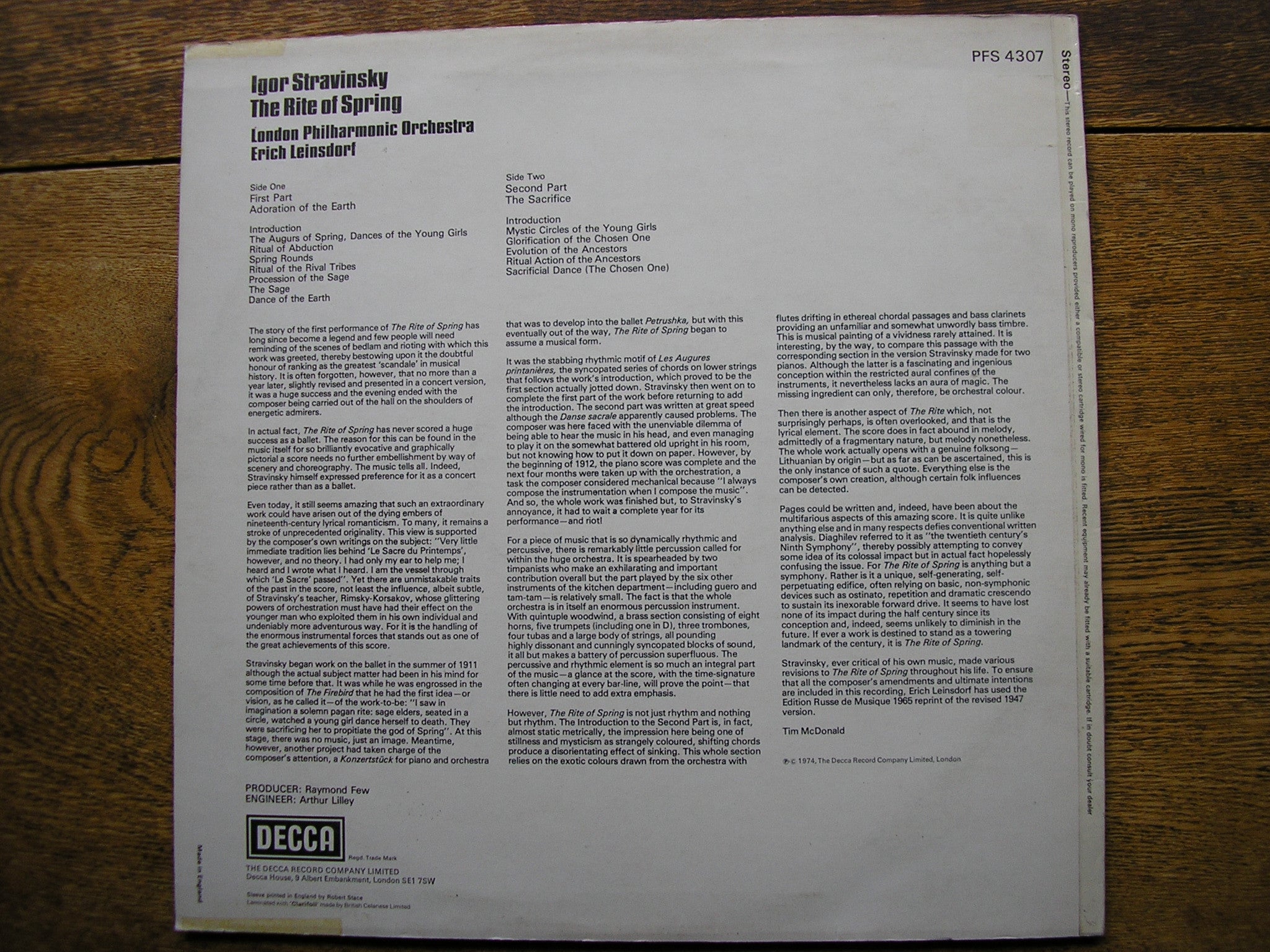 STRAVINSKY: THE RITE OF SPRING  LEINSDORF / LONDON PHILHARMONIC   PFS 4307