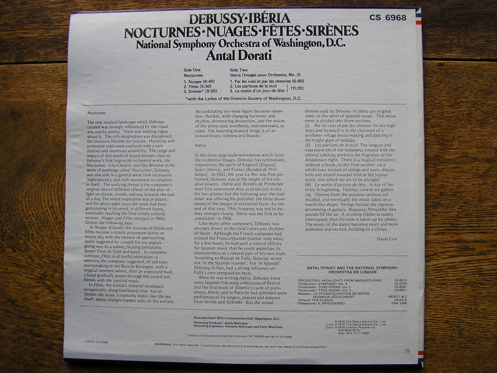 DEBUSSY: NOCTURNES / IBERIA   DORATI / NATIONAL SYMPHONY ORCHESTRA OF WASHINGTON   CS6968
