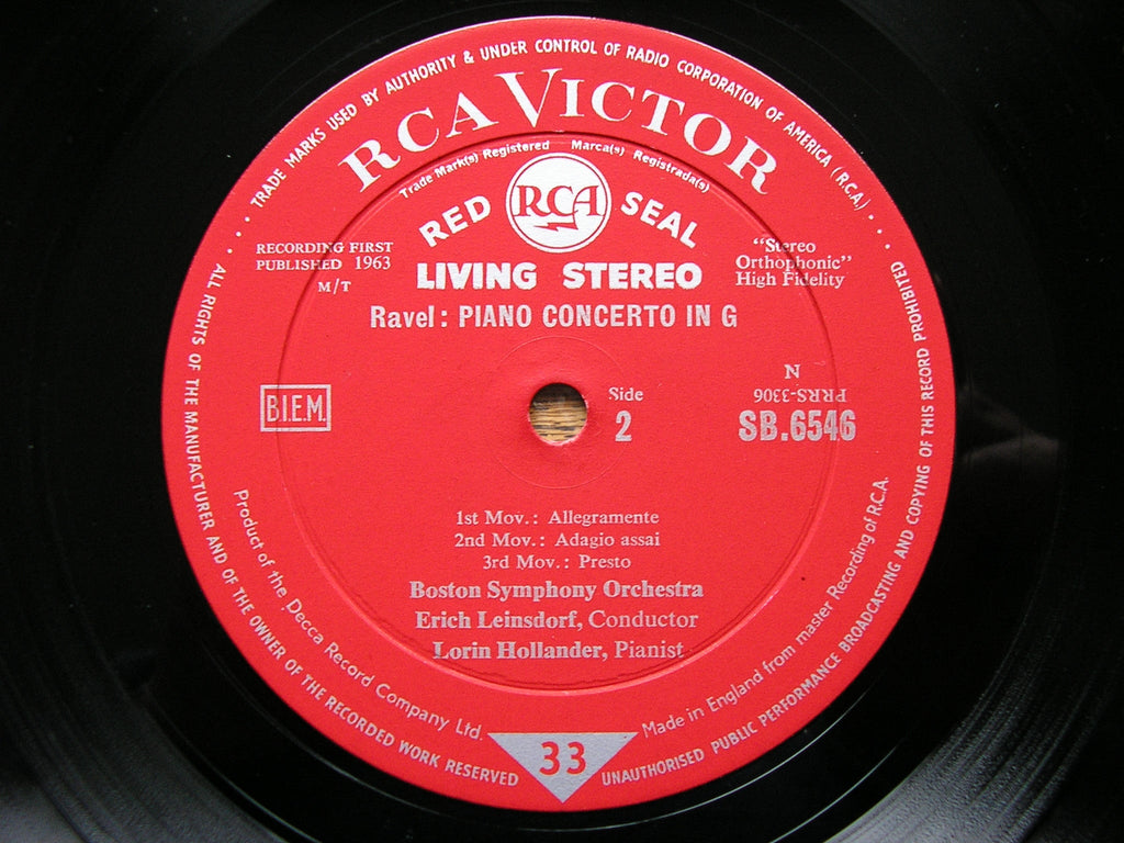 RAVEL: PIANO CONCERTO in G / DELLO JOIO: FANTASY & VARIATIONS  HOLLANDER / BOSTON SYMPHONY / LEINSDORF  SB 6546