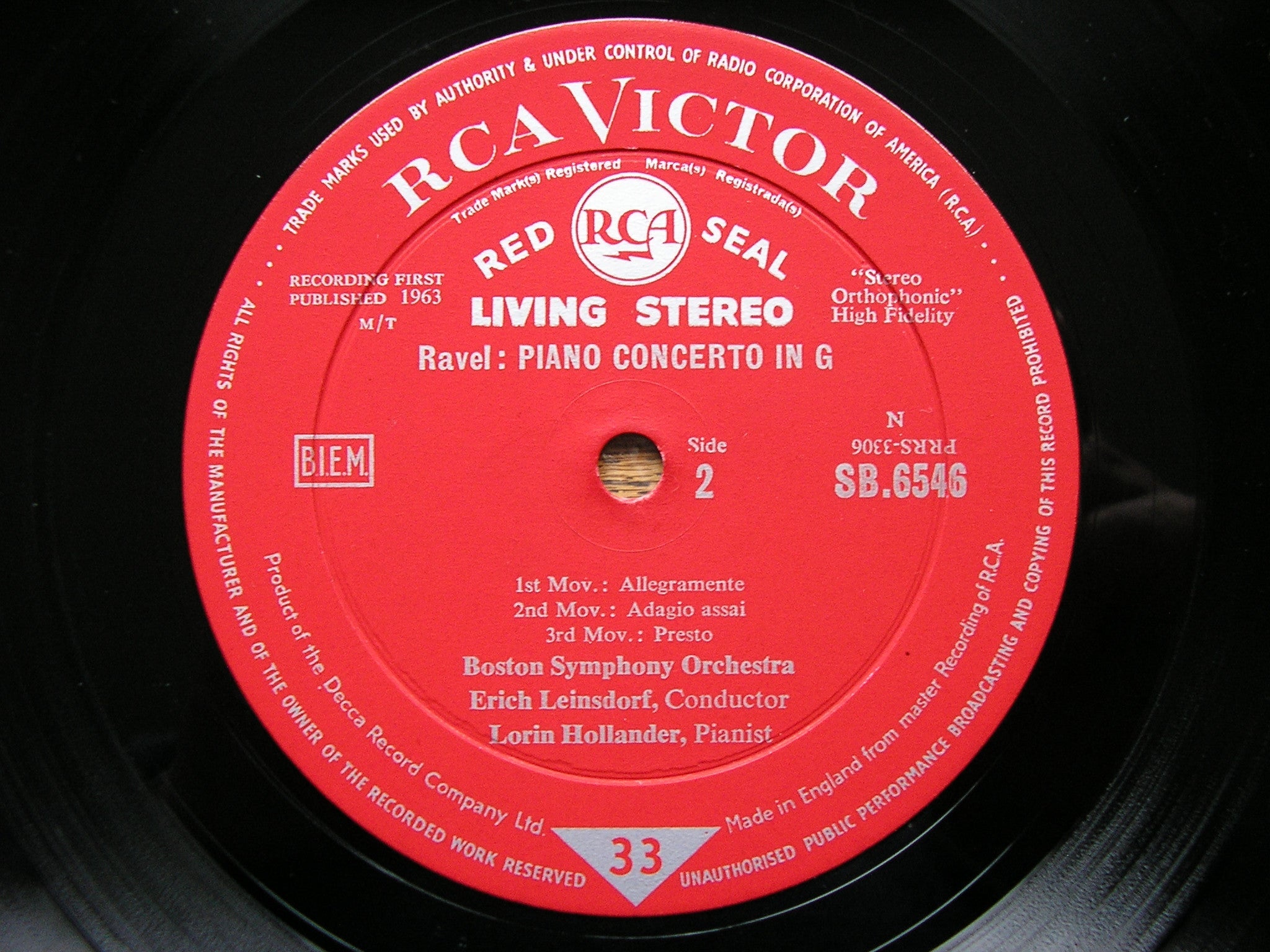 RAVEL: PIANO CONCERTO in G / DELLO JOIO: FANTASY & VARIATIONS  HOLLANDER / BOSTON SYMPHONY / LEINSDORF  SB 6546