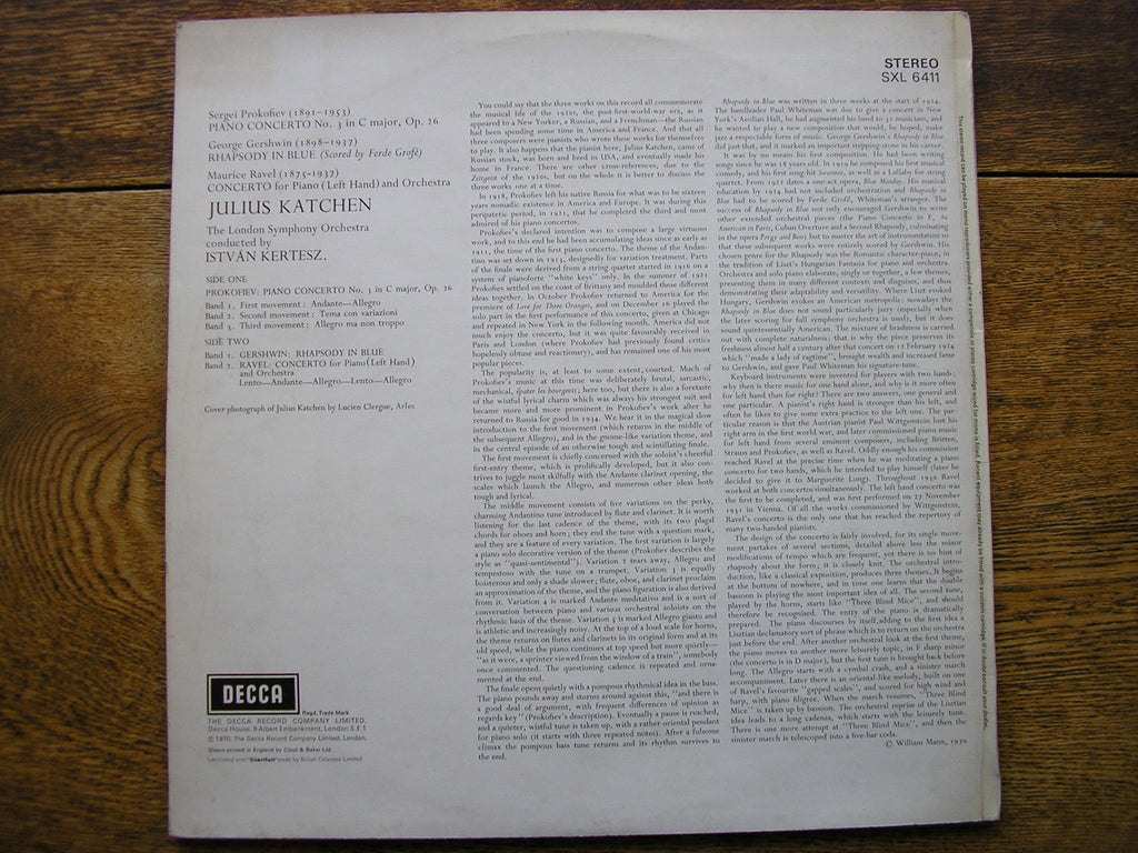 SXL 6411 RAVEL: CONCERTO FOR THE LEFT HAND / PROKOFIEV: CONCERTO No. 3 / GERSHWIN: RHAPSODY KATCHEN / LONDON SYMPHONY / KERTESZ