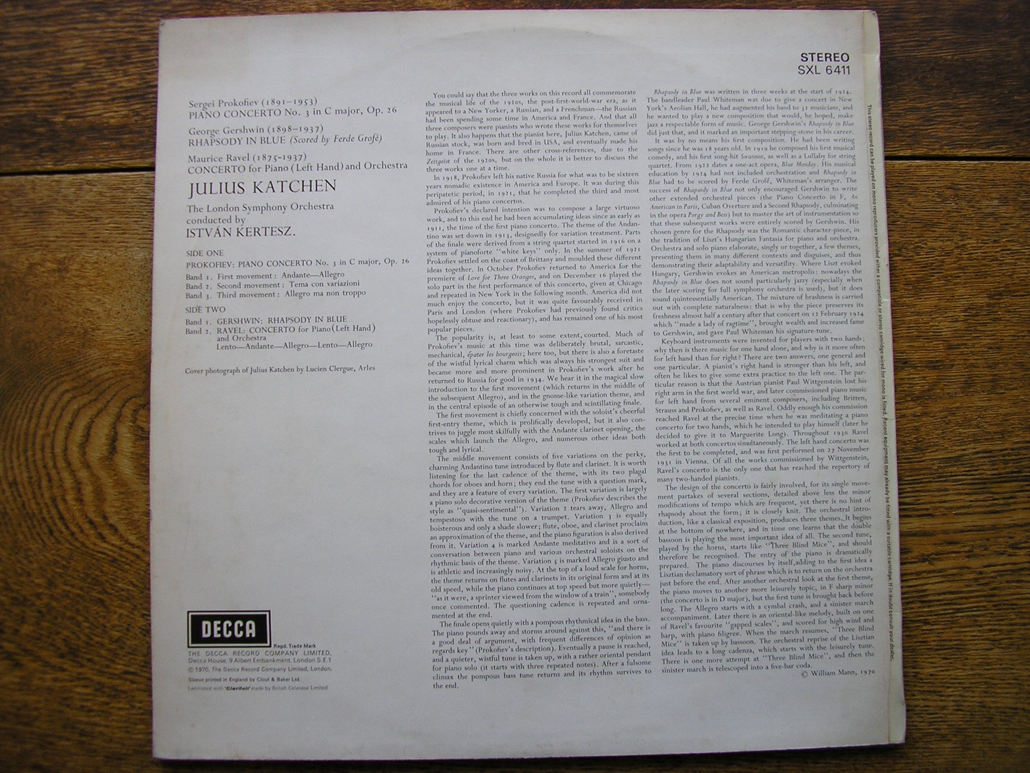 SXL 6411 RAVEL: CONCERTO FOR THE LEFT HAND / PROKOFIEV: CONCERTO No. 3 / GERSHWIN: RHAPSODY KATCHEN / LONDON SYMPHONY / KERTESZ