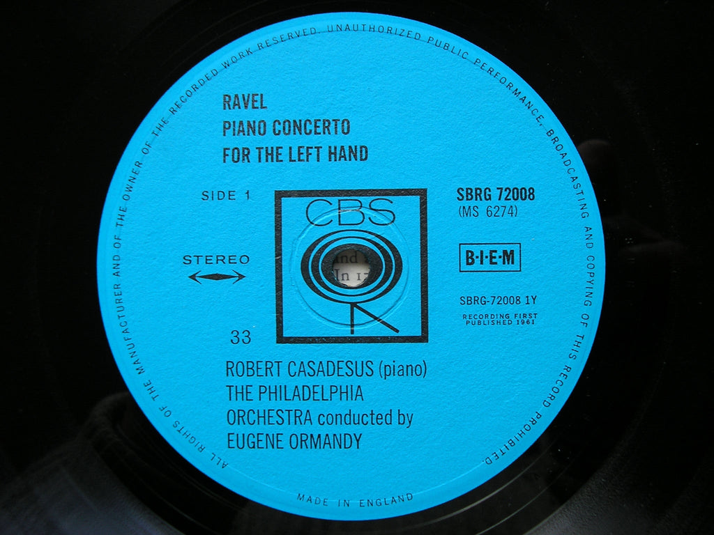 RAVEL: CONCERTO FOR THE LEFT HAND / MOZART: CONCERTO K365    CASADESUS / PHILADELPHIA / ORMANDY    SBRG 72008