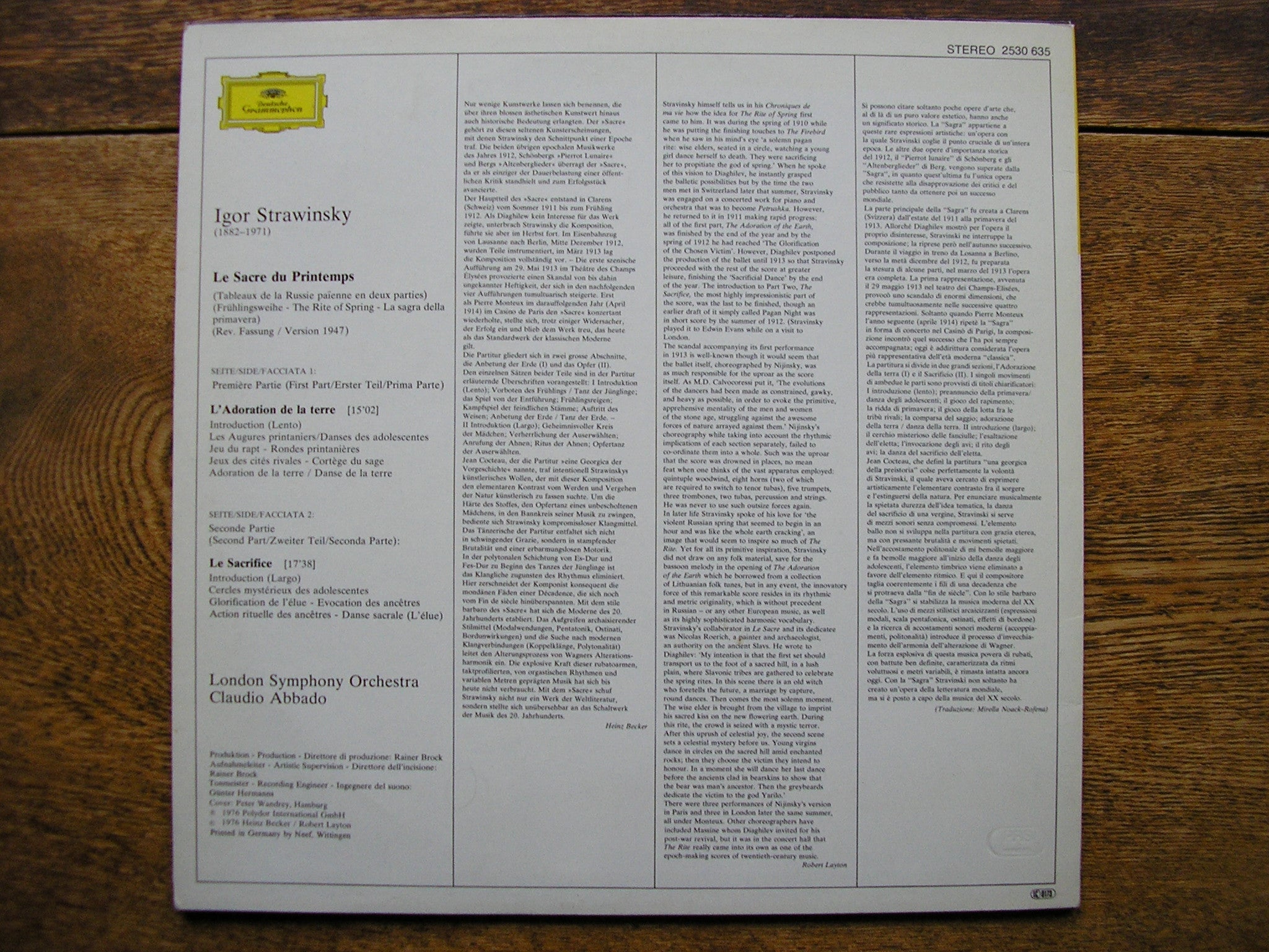 STRAVINSKY: THE RITE OF SPRING  ABBADO / LONDON SYMPHONY  2530 635