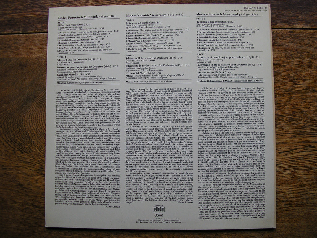 MUSSORGSKY: PICTURES AT AN EXHIBITION / SCHERZO / INTERMEZZO  MARC ANDREAE / MUNICH PHILHARMONIC  DC 22128