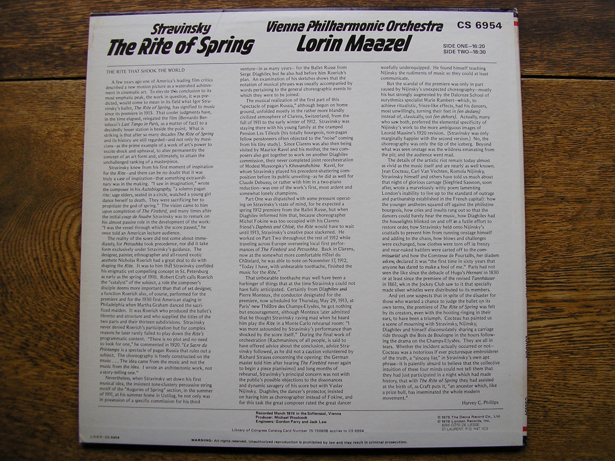 STRAVINSKY: THE RITE OF SPRING  MAAZEL / VIENNA PHILHARMONIC  CS 6954