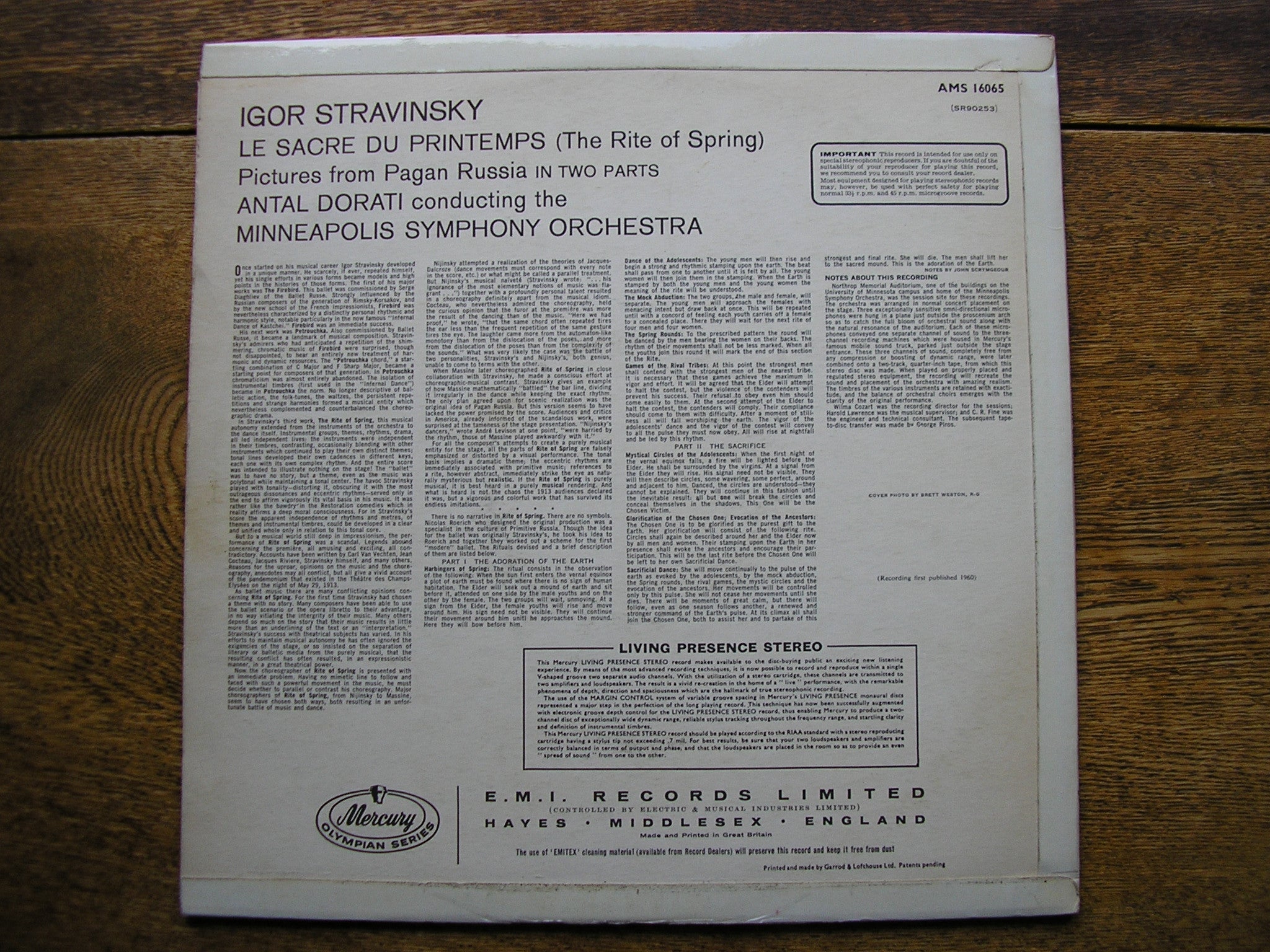 STRAVINSKY: THE RITE OF SPRING  DORATI / MINNEAPOLIS SYMPHONY  AMS 16065