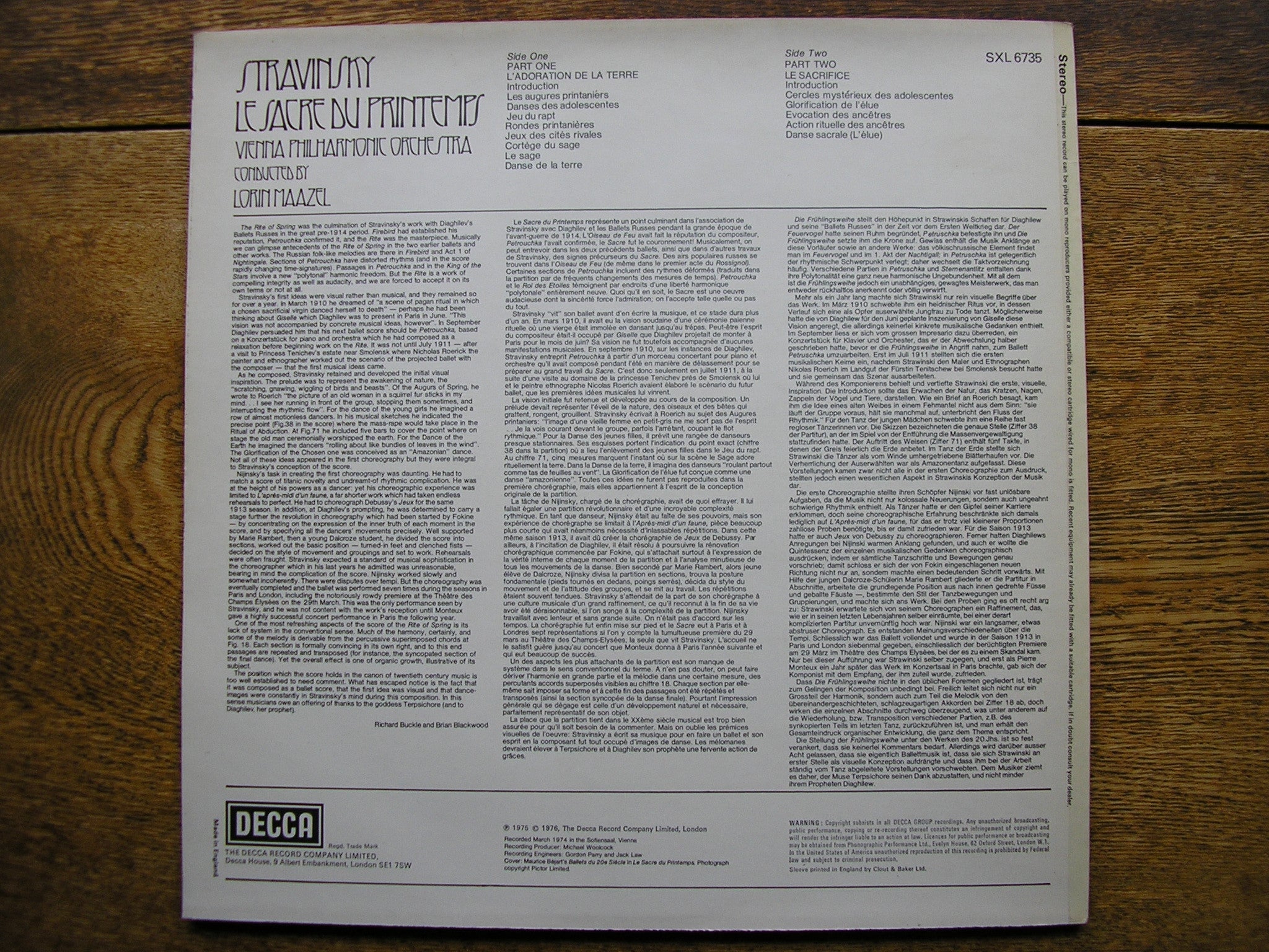 SXL 6735 STRAVINSKY: THE RITE OF SPRING MAAZEL / VIENNA PHILHARMONIC