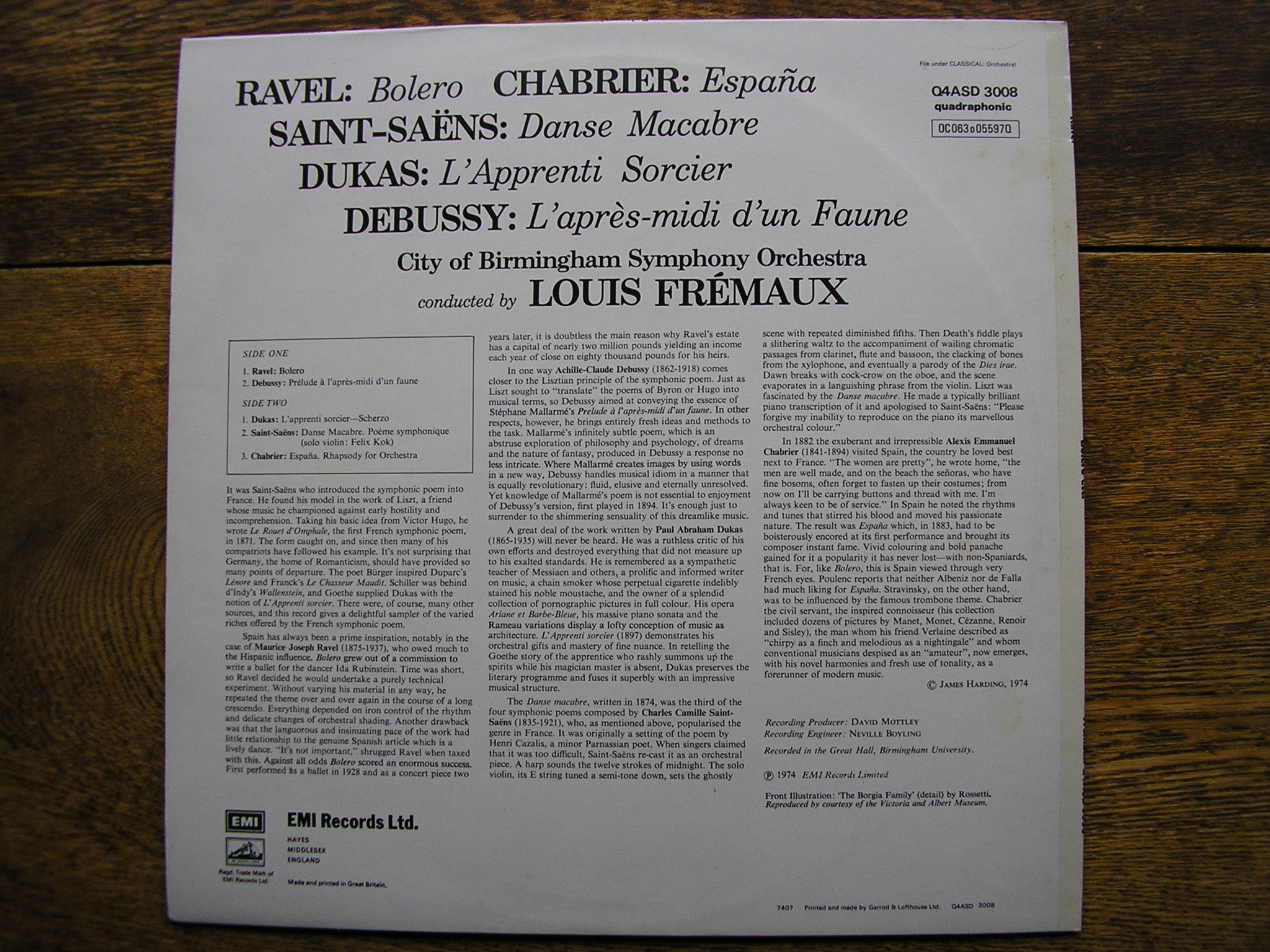 RAVEL/DUKAS/CHABRIER/SAINT-SAENS: ORCHESTRAL WORKS   FREMAUX / CITY OF BIRMINGHAM SYMPHONY  Q4ASD 3008