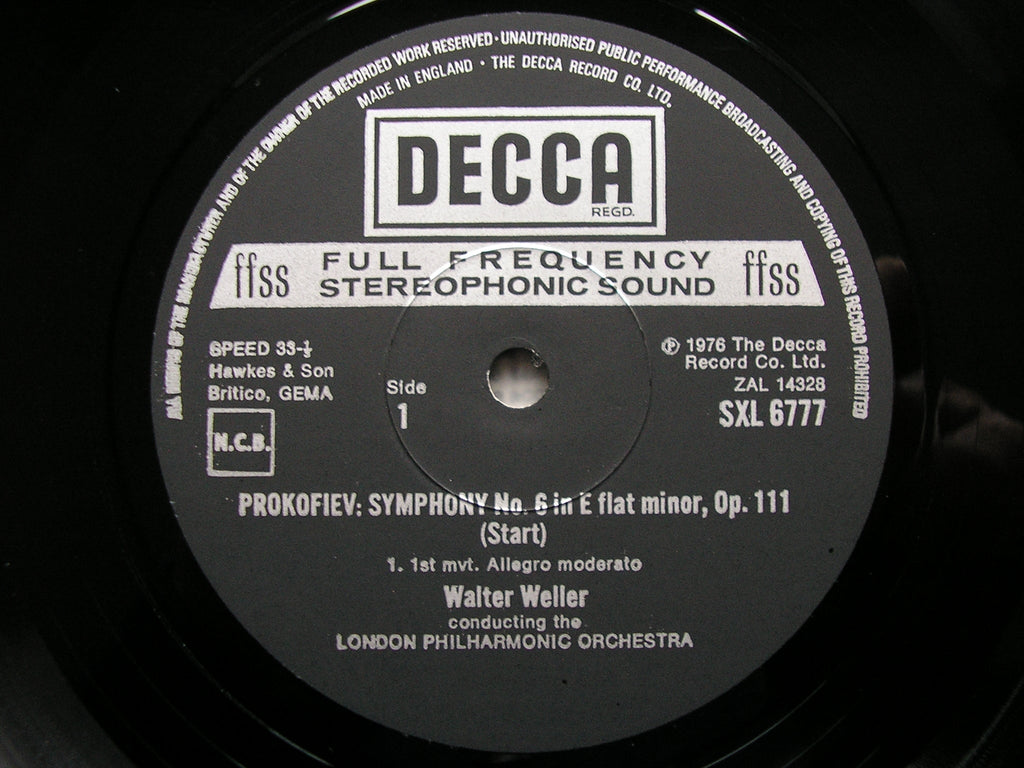 SXL 6777 PROKOFIEV: SYMPHONY No. 6 WELLER / LONDON PHILHARMONIC