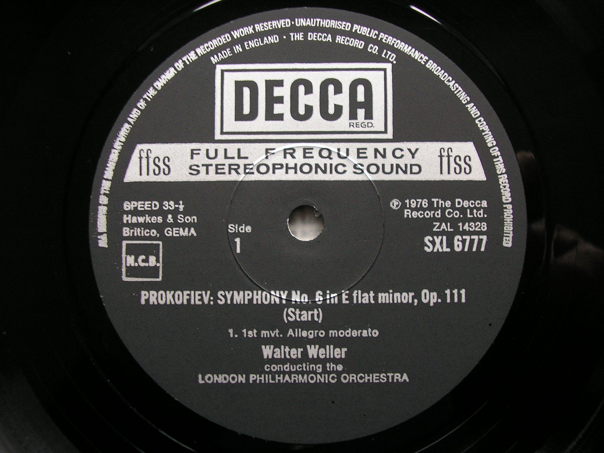 SXL 6777 PROKOFIEV: SYMPHONY No. 6 WELLER / LONDON PHILHARMONIC