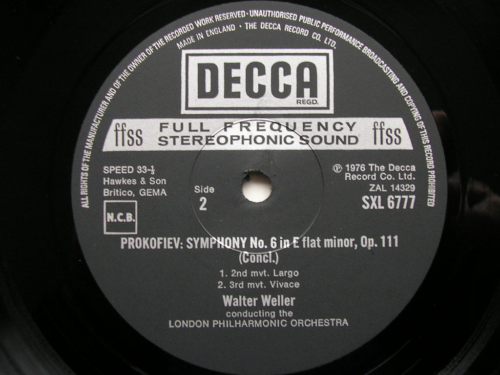 SXL 6777 PROKOFIEV: SYMPHONY No. 6 WELLER / LONDON PHILHARMONIC
