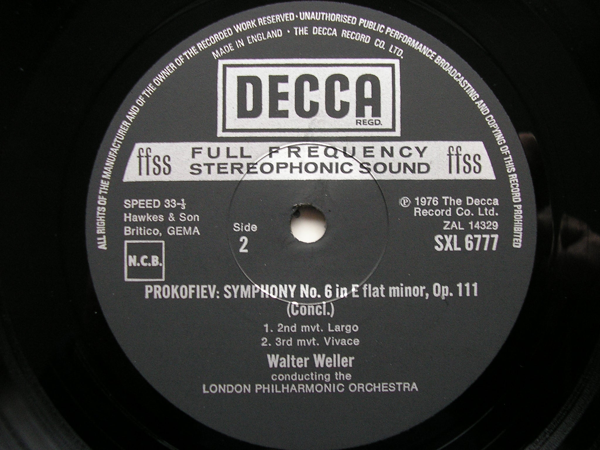 SXL 6777 PROKOFIEV: SYMPHONY No. 6 WELLER / LONDON PHILHARMONIC
