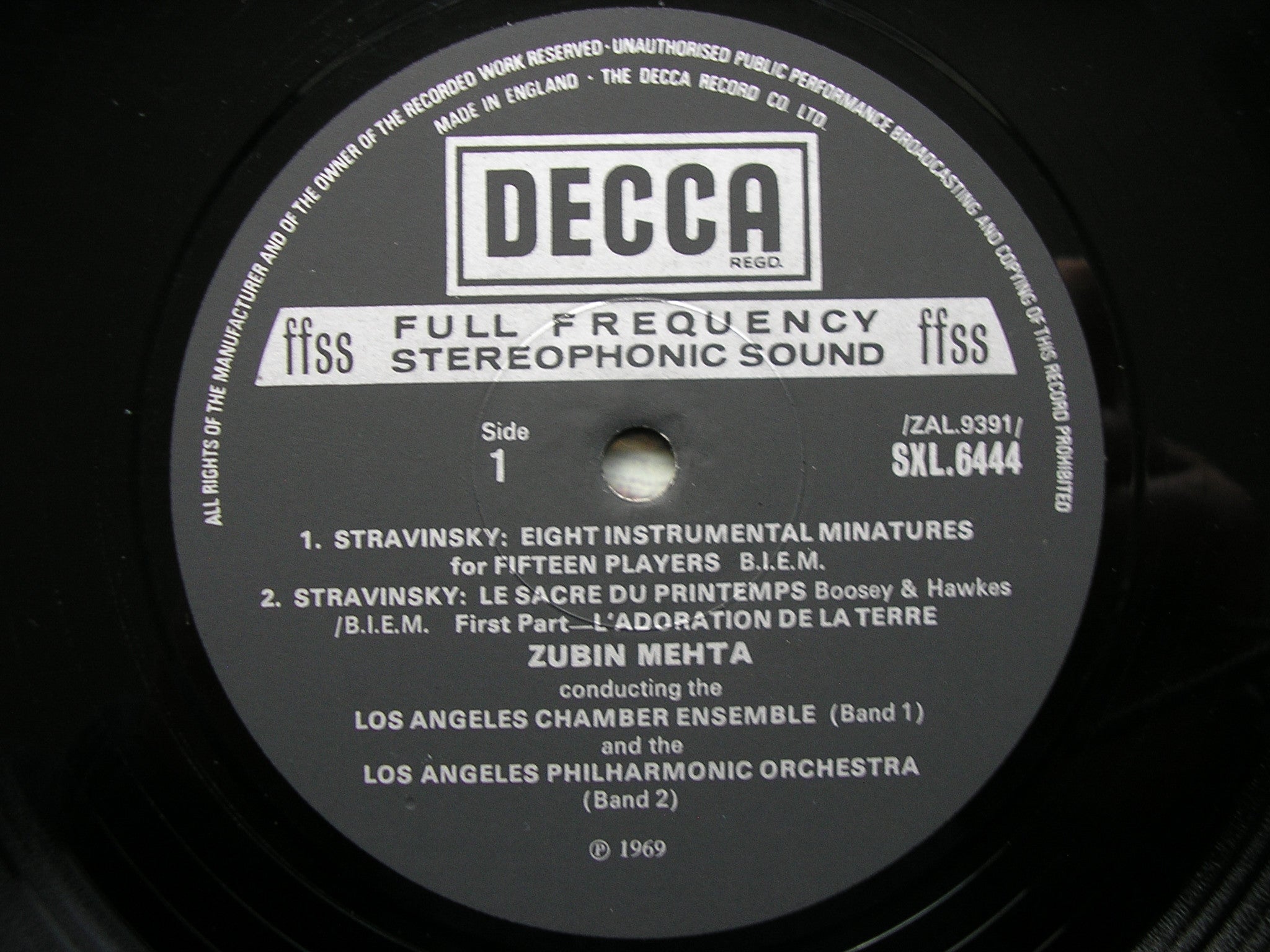 STRAVINSKY: THE RITE OF SPRING / EIGHT INSTRUMENTAL MINIATURES     MEHTA / LOS ANGELES PHILHARMONIC   SXL 6444