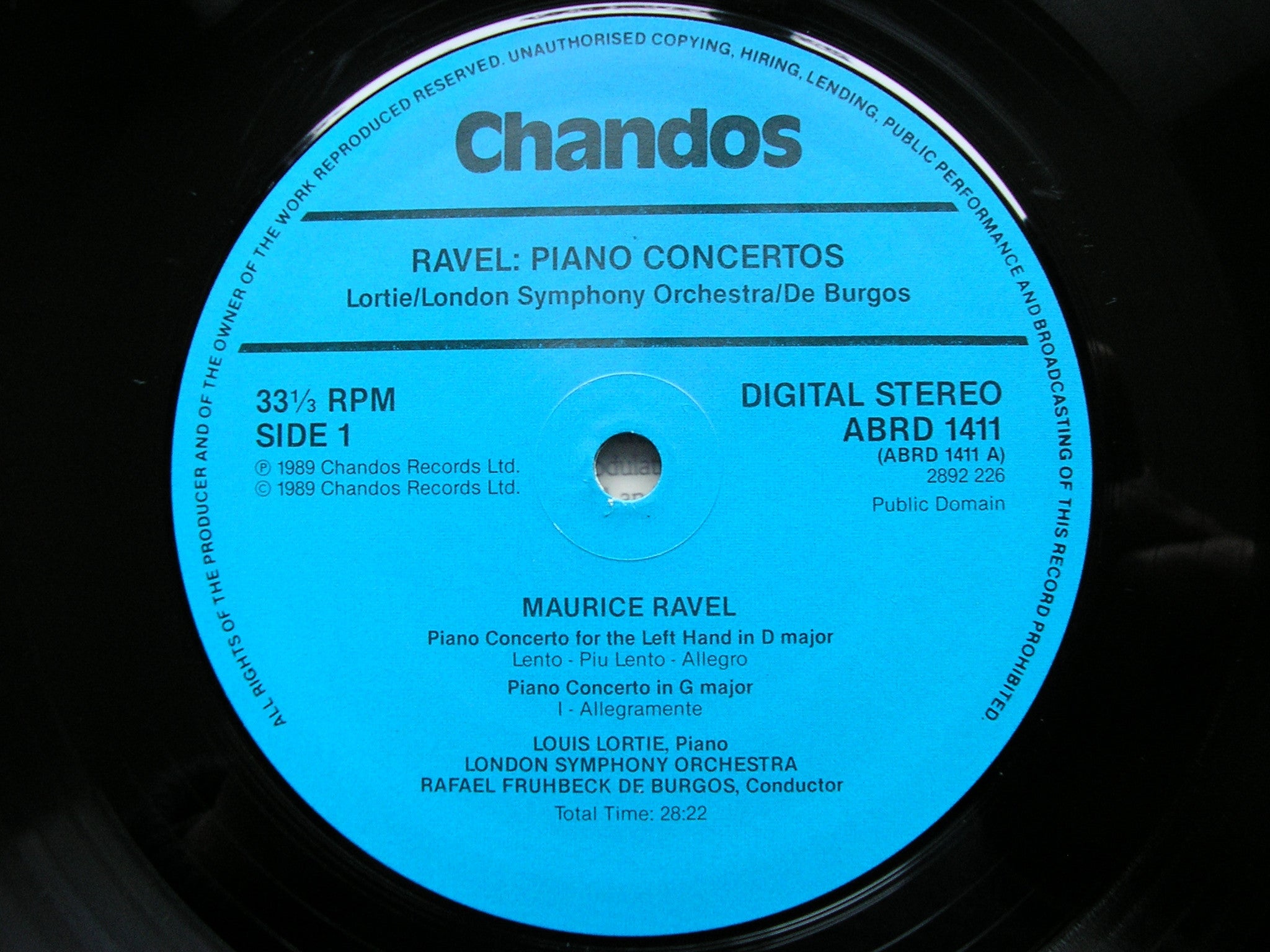 RAVEL: THE PIANO CONCERTOS / FAURE: BALLADE   LORTIE / LONDON SYMPHONY / DE BURGOS   ABRD 1411