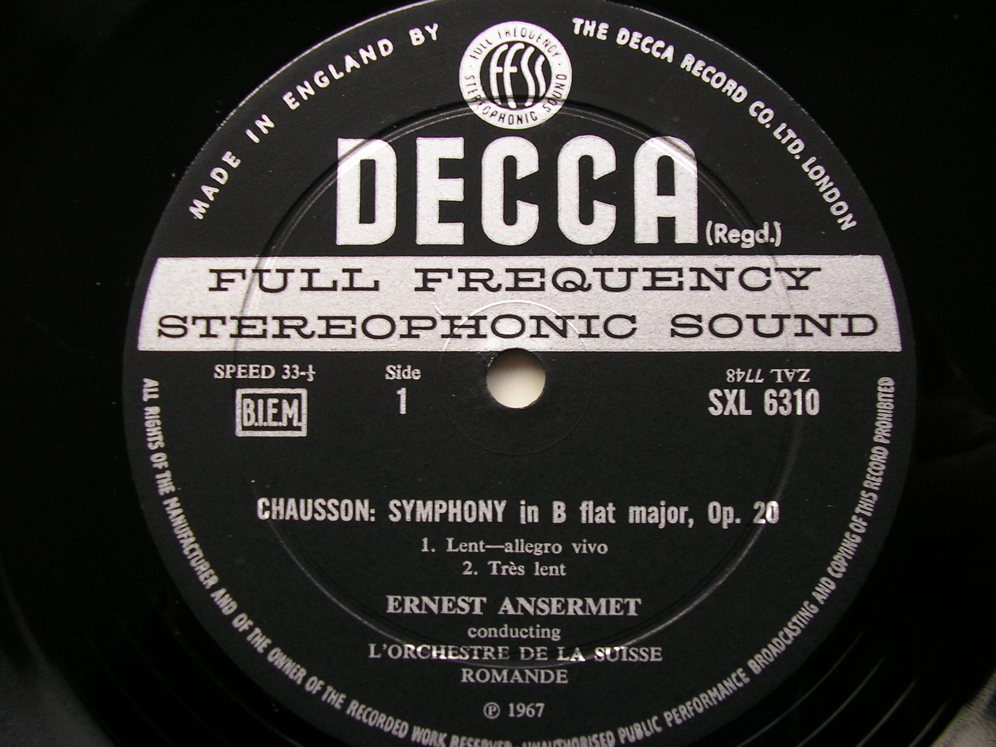 SXL 6310 CHAUSSON: SYMPHONY / FRANCK: LES EOLIDES ANSERMET / SUISSE ROMANDE