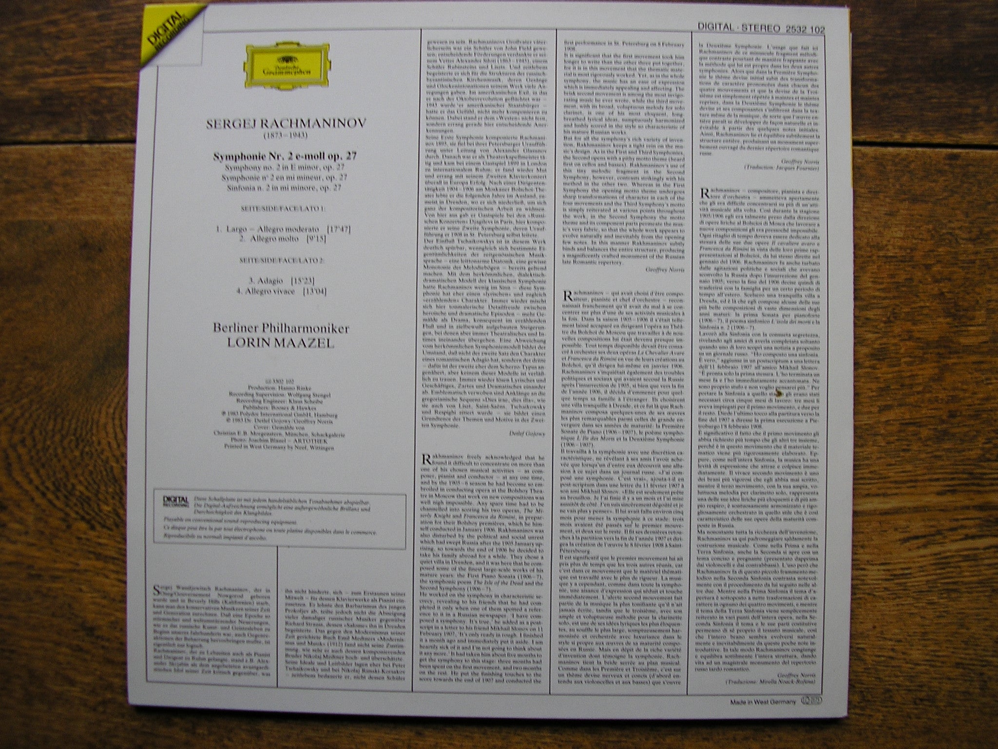 RACHMANINOV: THE SYMPHONIES / THE ROCK / THE ISLE OF THE DEAD    MAAZEL / BERLIN PHILHARMONIC   2532 102