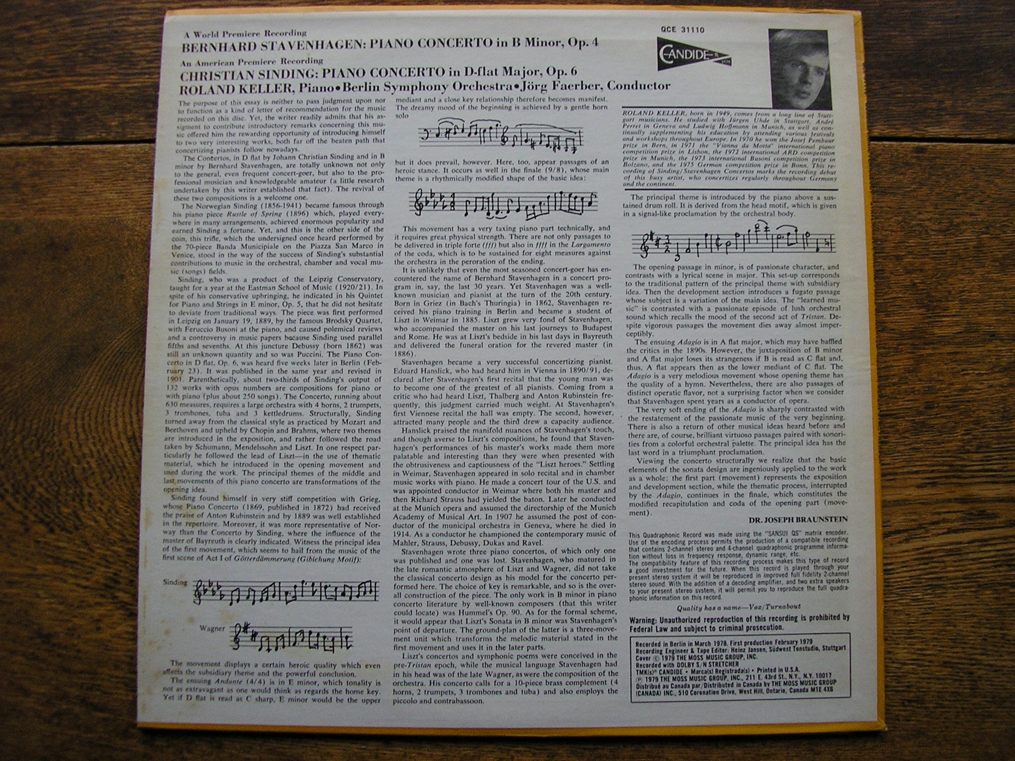 SINDING: PIANO CONCERTO / STAVENHAGEN: PIANO CONCERTO  KELLER / BERLIN SYMPHONY / FAERBER  QCE 31110