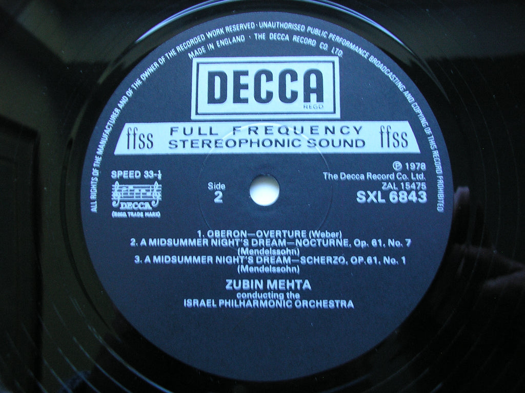 SXL 6843 ROSSINI / WEBER / VERDI / MENDELSSOHN: ORCHESTRAL WORKS MEHTA / ISRAEL PHILHARMONIC