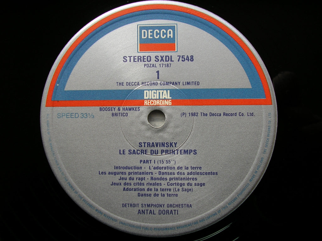 STRAVINSKY: THE RITE OF SPRING  DORATI / DETROIT SYMPHONY  SXDL 7548