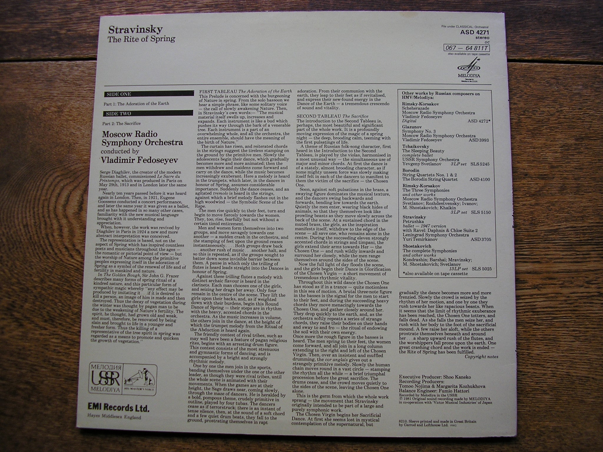 STRAVINSKY: THE RITE OF SPRING  FEDOSEYEV / MOSCOW RADIO SYMPHONY  ASD 4271