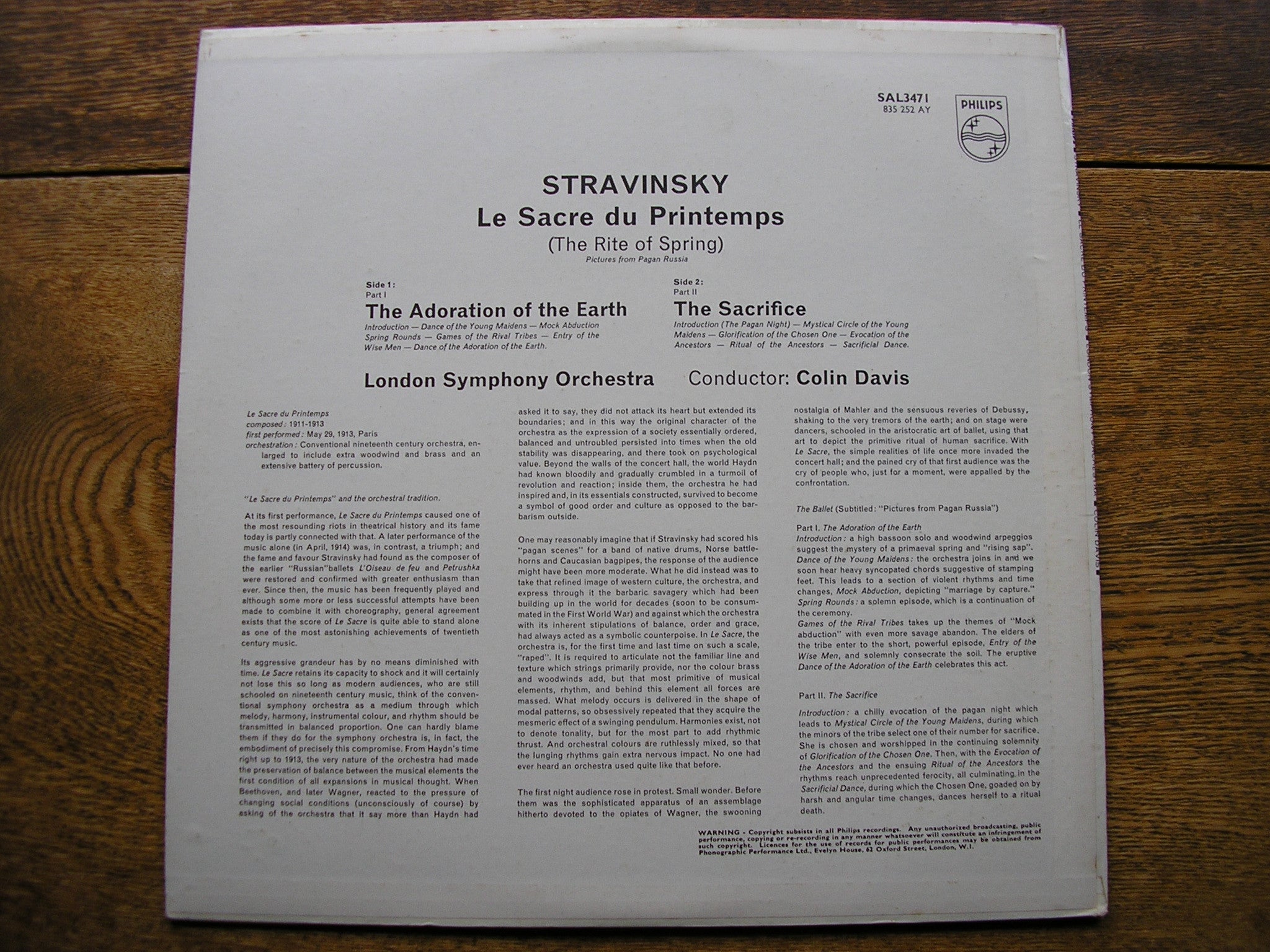 STRAVINSKY: THE RITE OF SPRING  DAVIS / LONDON SYMPHONY  SAL 3471