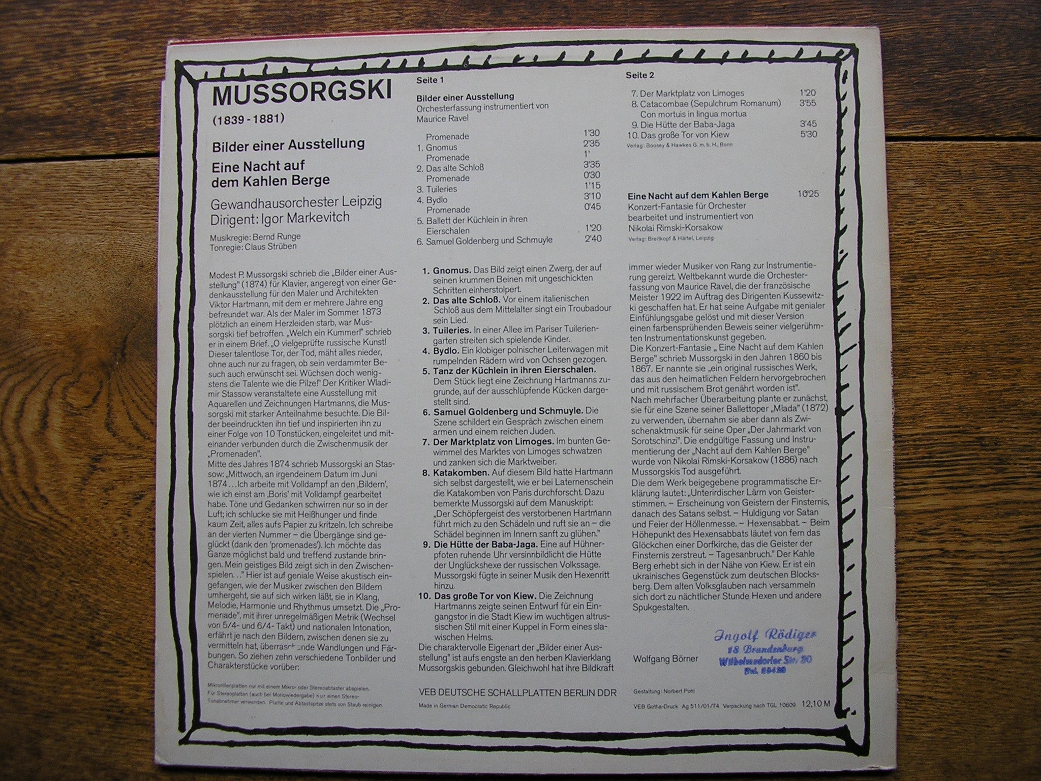 MUSSORGSKY: PICTURES / NIGHT ON BARE MOUNTAIN   MARKEVITCH / LEIPZIG GO   8 26 449