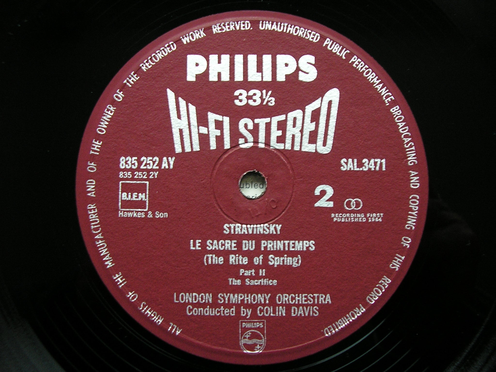 STRAVINSKY: THE RITE OF SPRING  DAVIS / LONDON SYMPHONY  SAL 3471