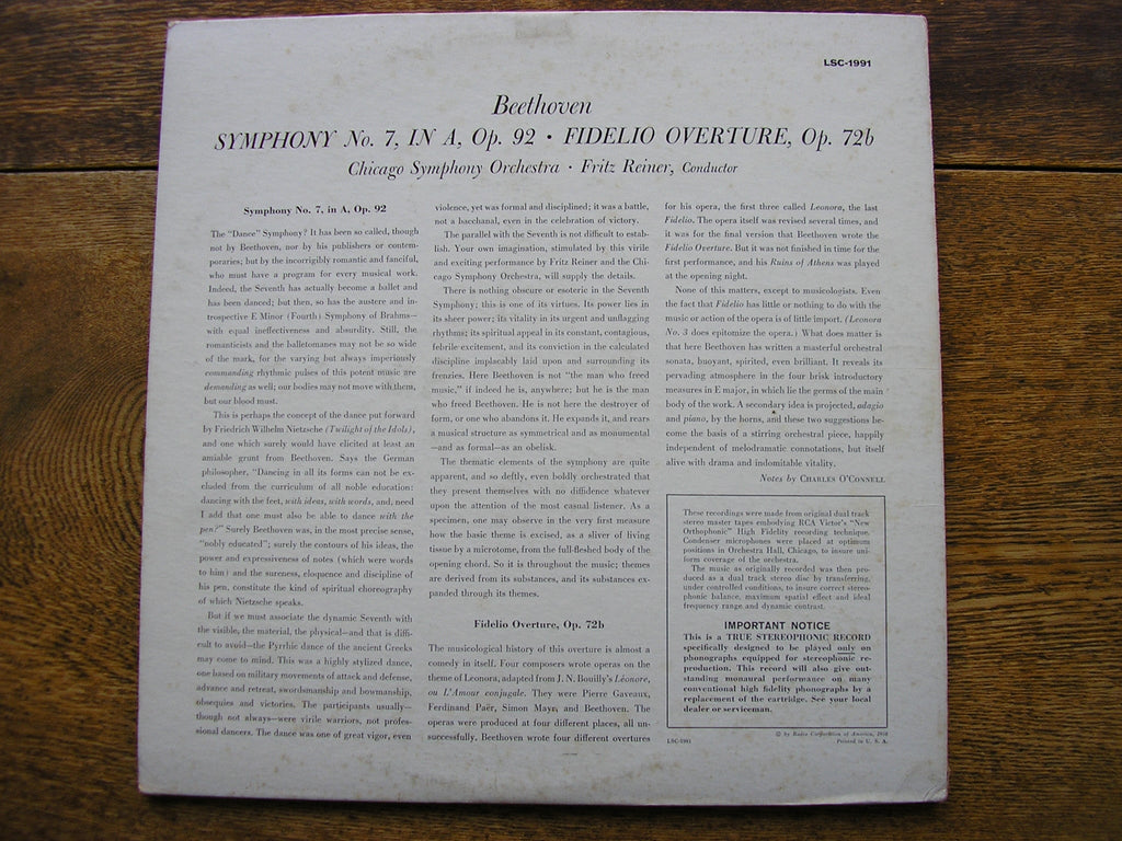 BEETHOVEN: SYMPHONY No. 7 / FIDELIO OVERTURE   REINER / CHICAGO SYMPHONY   LSC 1991