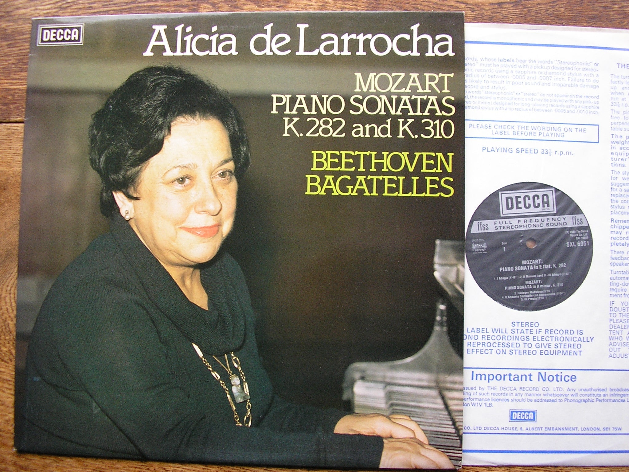 SXL 6951 BEETHOVEN: BAGATELLES Op. 33 / MOZART: PIANO SONATAS K282 & K310 DE LARROCHA
